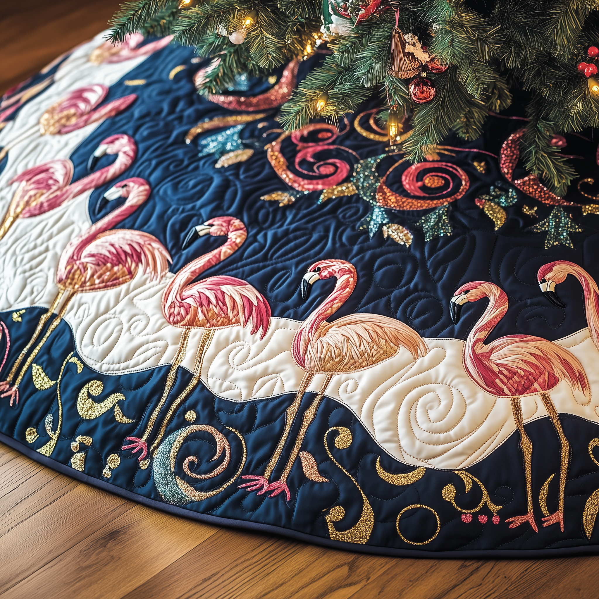 Festive Flamingo Quilted Tree Skirt A Tree Skirt That Brings Joy and Style to Your Holidays Festive Flamingo Quilted Tree Skirt A Tree Skirt That Brings Joy and Style to Your Holidays