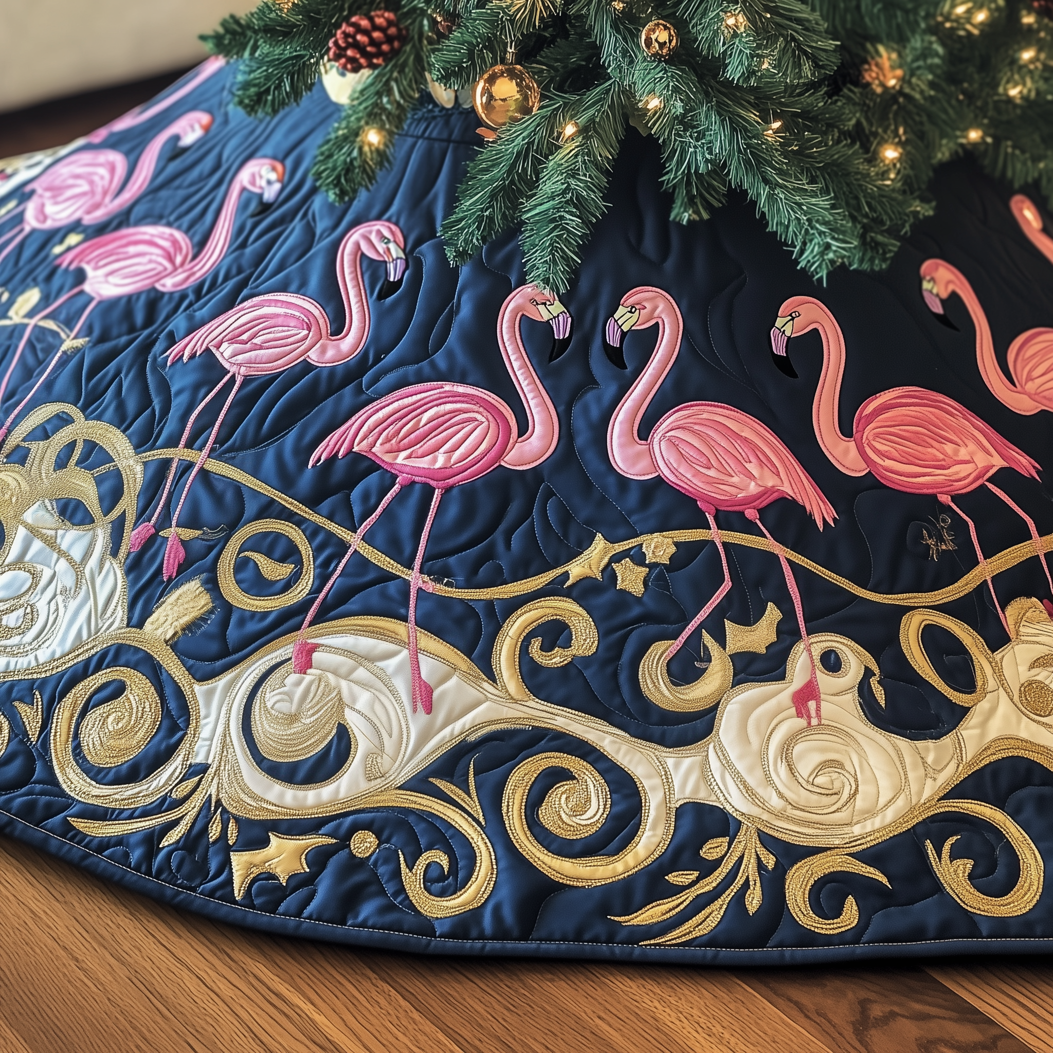 Festive Flamingo Quilted Tree Skirt Add Magic to Your Holidays with Safe Tree Decor Festive Flamingo Quilted Tree Skirt Add Magic to Your Holidays with Safe Tree Decor
