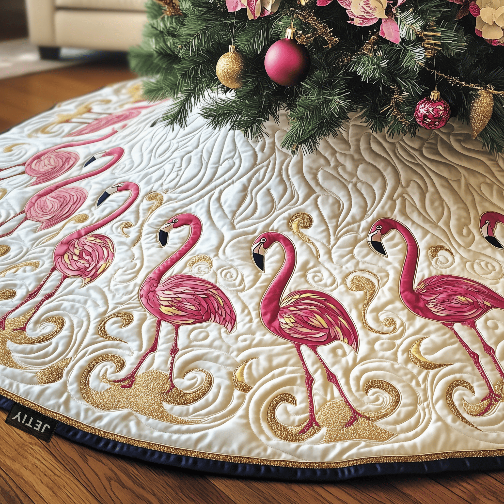 Festive Flamingo Quilted Tree Skirt Celebrate the Joy of Christmas with Worry-Free Decor Festive Flamingo Quilted Tree Skirt Celebrate the Joy of Christmas with Worry-Free Decor