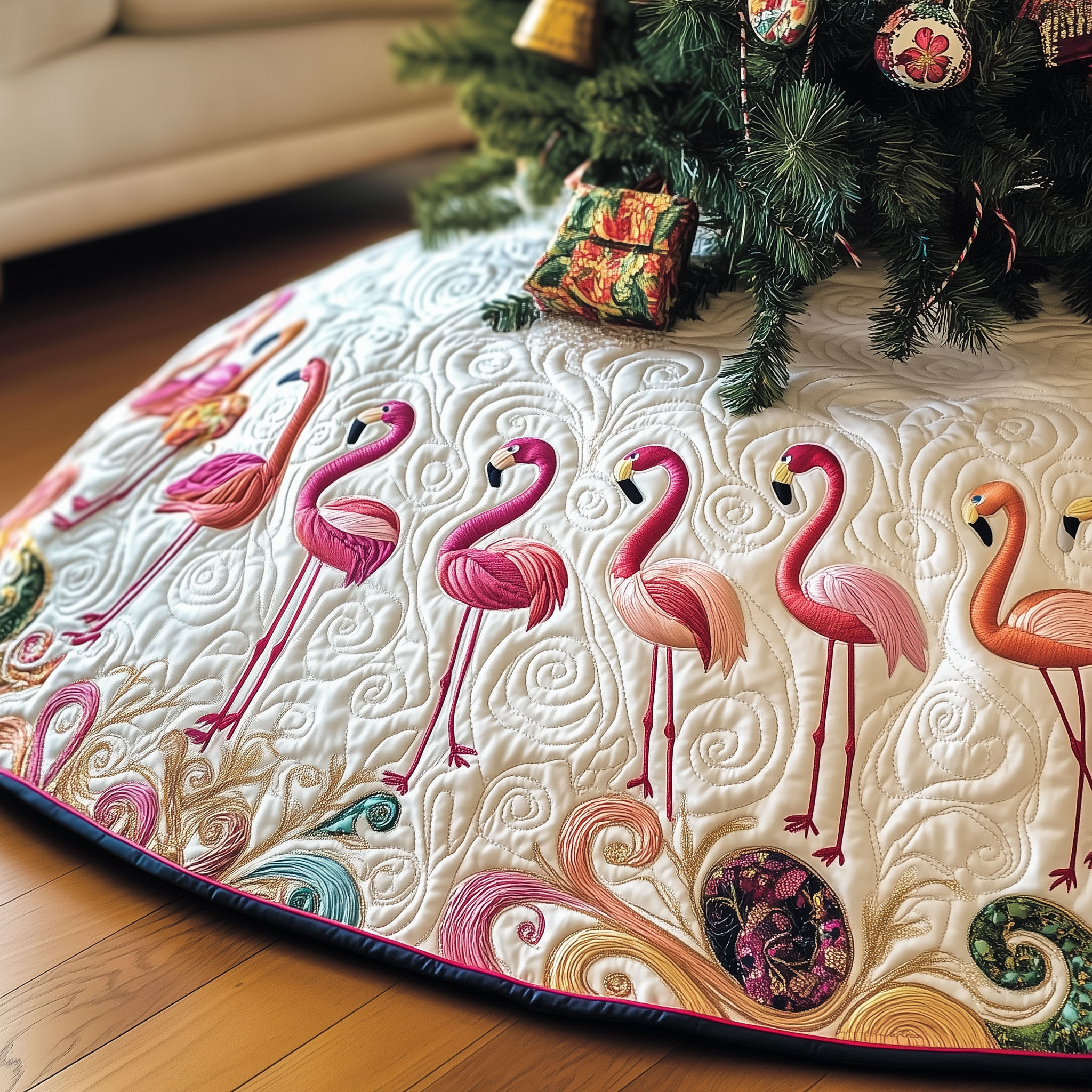 Festive Flamingo Quilted Tree Skirt Make Every Holiday Moment Bright with a Chic Tree Skirt Festive Flamingo Quilted Tree Skirt Make Every Holiday Moment Bright with a Chic Tree Skirt