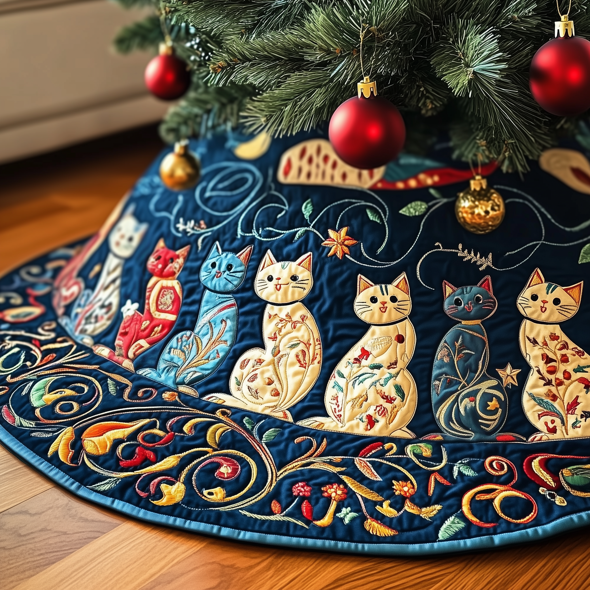 Festive Folk Art Cat Quilted Tree Skirt Celebrate Family Moments with a Protective Tree Skirt Festive Folk Art Cat Quilted Tree Skirt Celebrate Family Moments with a Protective Tree Skirt