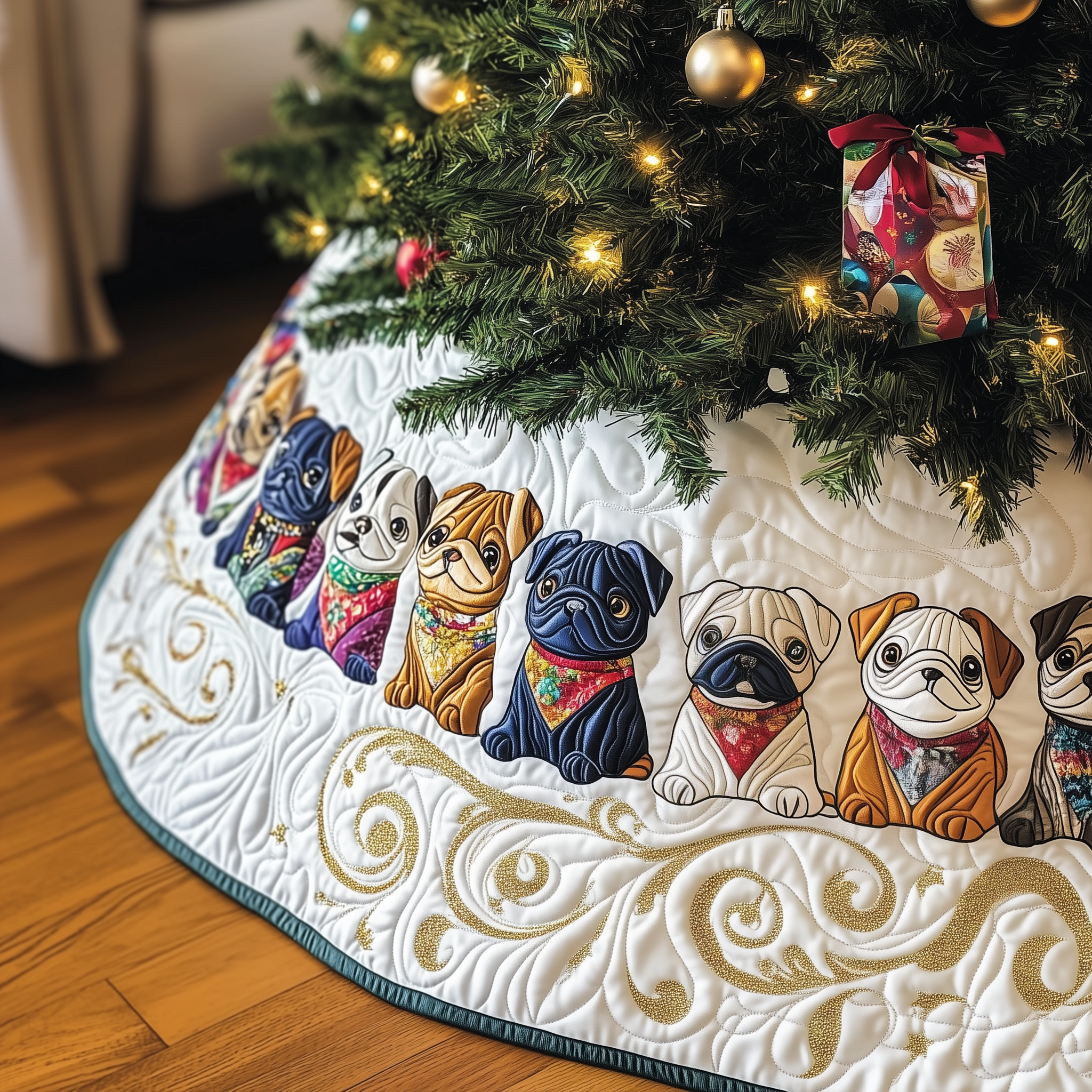 Festive French Bulldog Quilted Tree Skirt Add Heart to Your Holidays with a Durable Tree Skirt Festive French Bulldog Quilted Tree Skirt Add Heart to Your Holidays with a Durable Tree Skirt