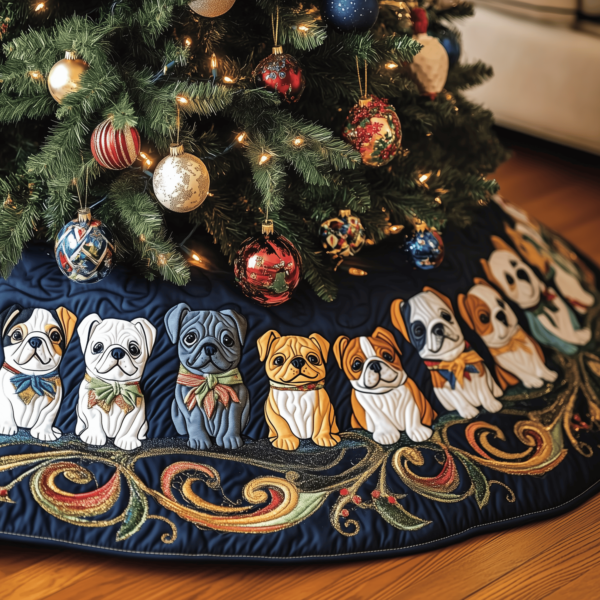 Festive French Bulldog Quilted Tree Skirt Celebrate Togetherness with Thoughtful Holiday Decor Festive French Bulldog Quilted Tree Skirt Celebrate Togetherness with Thoughtful Holiday Decor