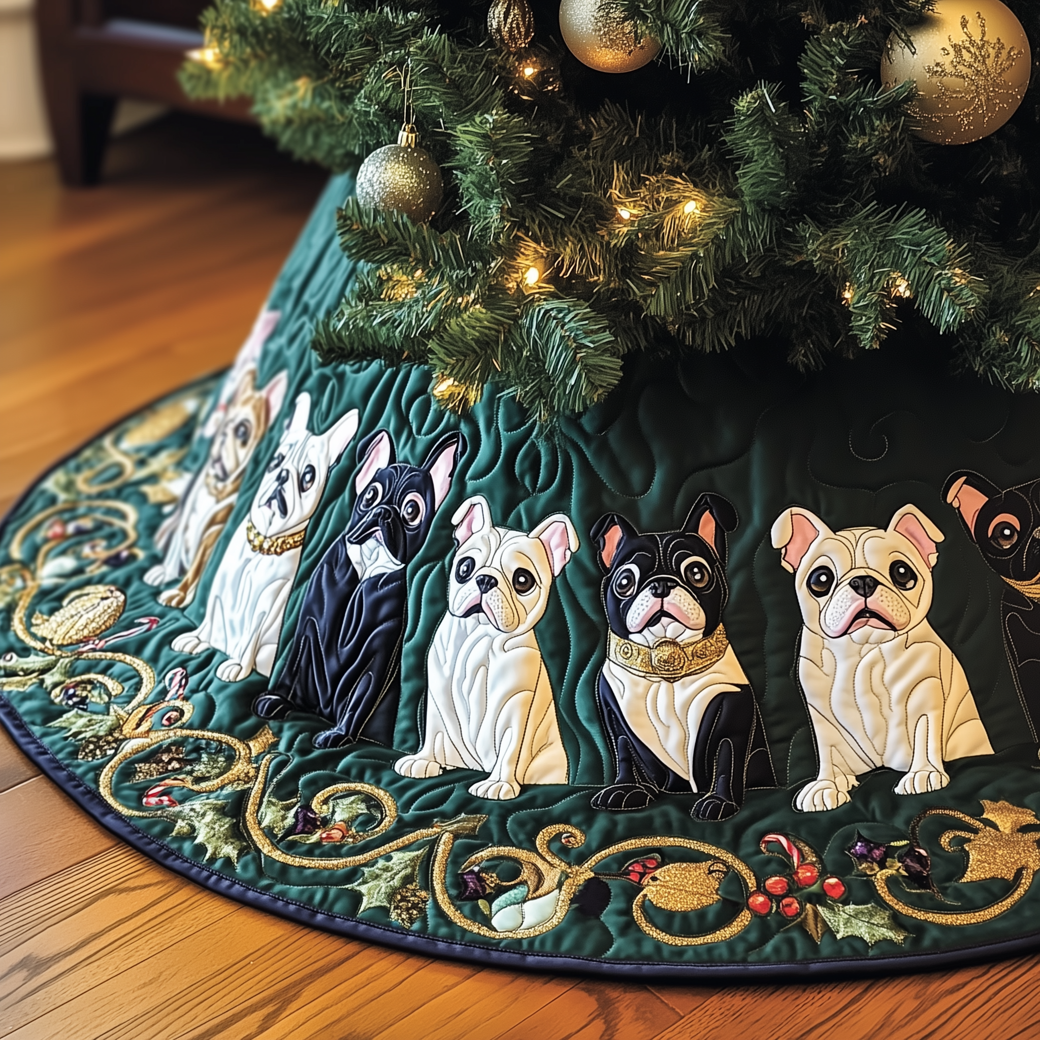 Festive French Bulldog Quilted Tree Skirt Celebrate Your Family's Traditions with Stylish Protection Festive French Bulldog Quilted Tree Skirt Celebrate Your Family's Traditions with Stylish Protection