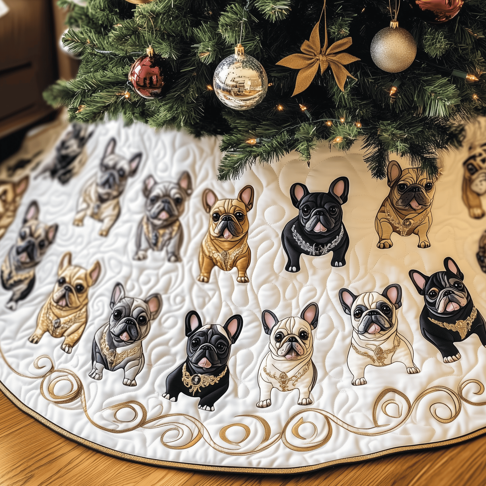 Festive French Bulldog Quilted Tree Skirt Feel Closer to Home with Safe Holiday Decor Festive French Bulldog Quilted Tree Skirt Feel Closer to Home with Safe Holiday Decor