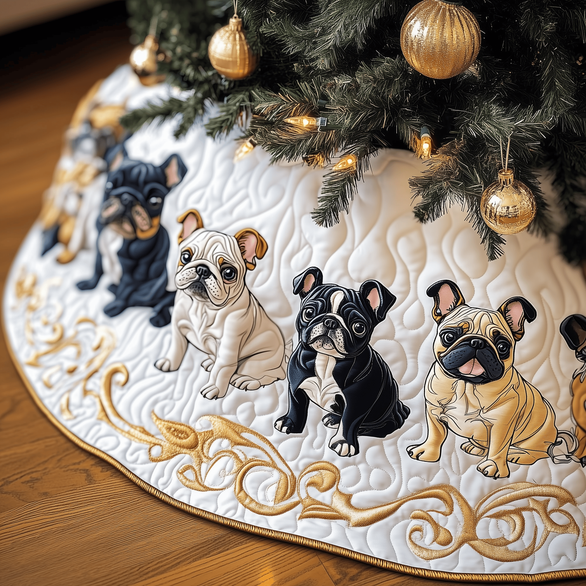 Festive French Bulldog Quilted Tree Skirt Feel the Calm of Christmas with Durable Tree Decor Festive French Bulldog Quilted Tree Skirt Feel the Calm of Christmas with Durable Tree Decor