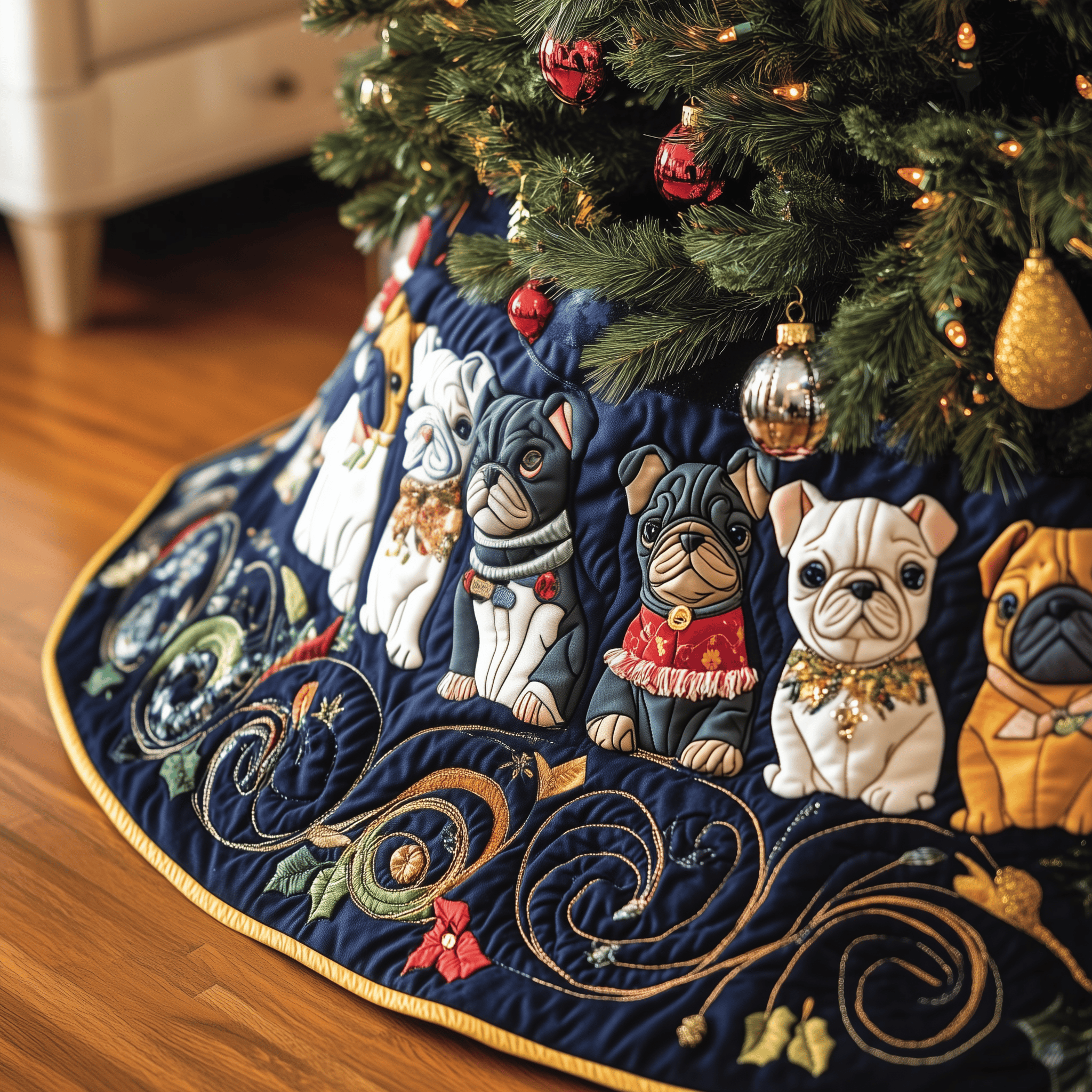 Festive French Bulldog Quilted Tree Skirt Feel the Love of Christmas Under a Safe Tree Skirt Festive French Bulldog Quilted Tree Skirt Feel the Love of Christmas Under a Safe Tree Skirt