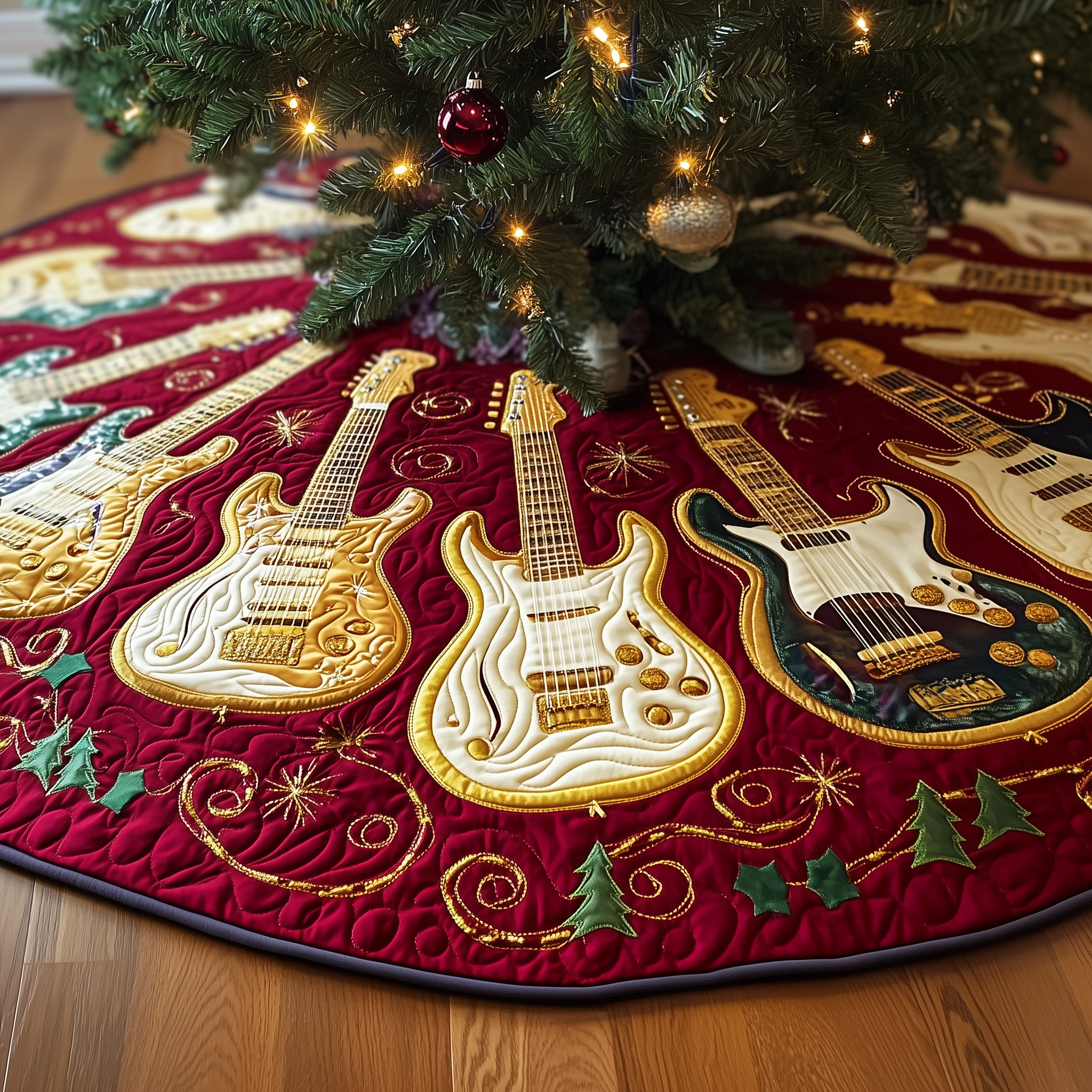 Festive Gold Guitar Quilted Tree Skirt Relax and Let the Holidays Shine with a Trusted Tree Skirt Festive Gold Guitar Quilted Tree Skirt Relax and Let the Holidays Shine with a Trusted Tree Skirt