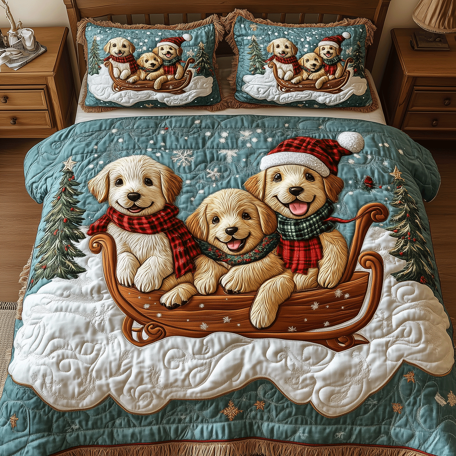 Festive Golden Retriever Quilted Bedding Set Gifts For Dog Owners Festive Golden Retriever Quilted Bedding Set Gifts For Dog Owners
