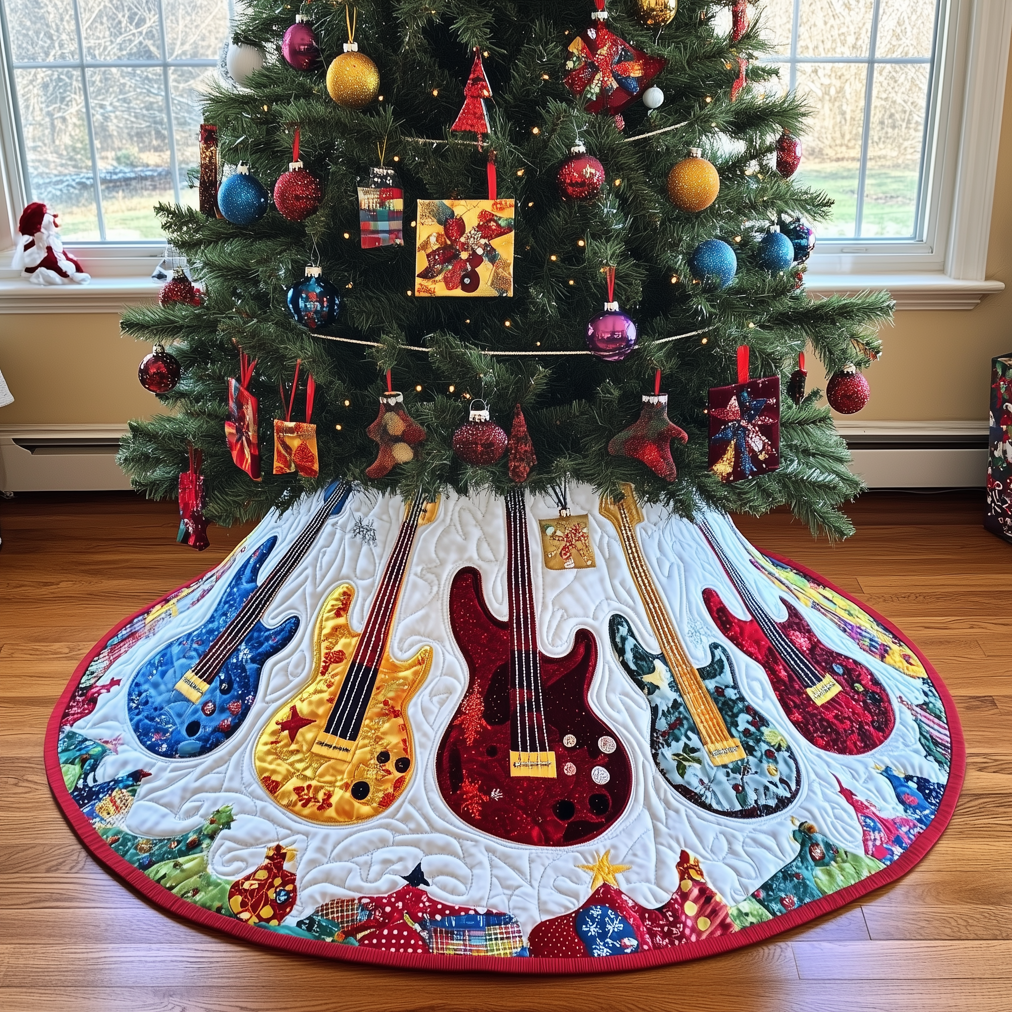 Festive Guitars Quilted Tree Skirt A Tree Skirt That Embodies the Joy of Christmas Festive Guitars Quilted Tree Skirt A Tree Skirt That Embodies the Joy of Christmas