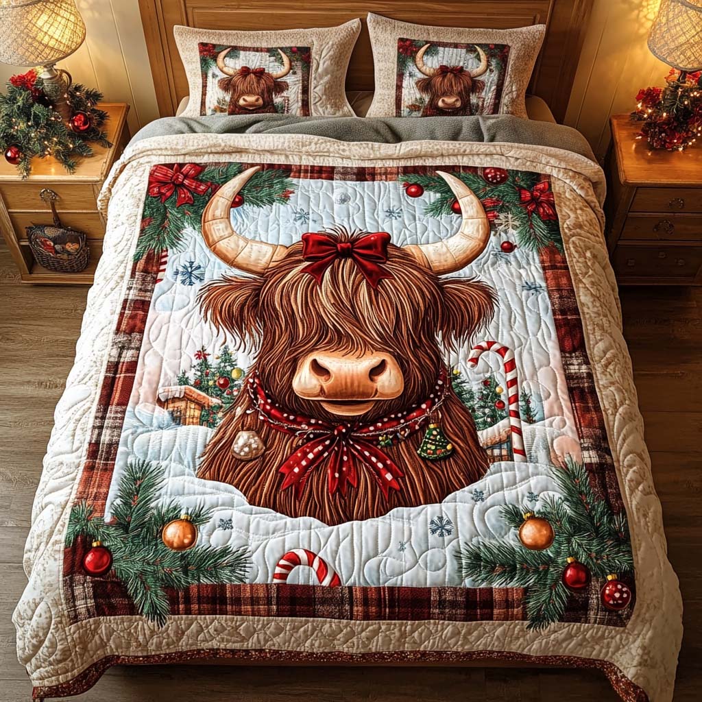 Festive Highland Quilted Bedding Set Cowboy Gifts For Women Festive Highland Quilted Bedding Set Cowboy Gifts For Women