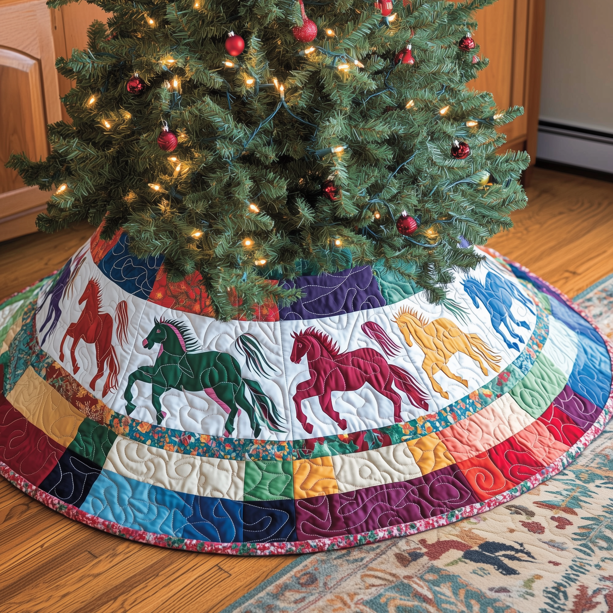 Festive Horses Quilted Tree Skirt Celebrate Simplicity and Style with a Protective Tree Skirt Festive Horses Quilted Tree Skirt Celebrate Simplicity and Style with a Protective Tree Skirt