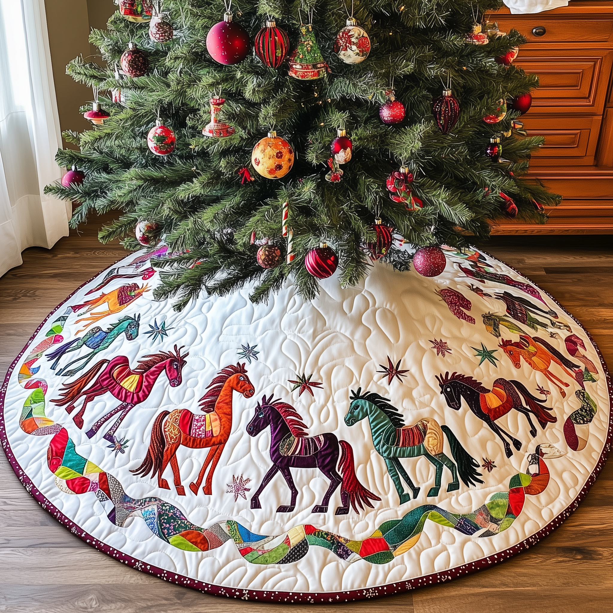 Festive Horses Quilted Tree Skirt Celebrate With Peace of Mind and a Durable Tree Skirt Festive Horses Quilted Tree Skirt Celebrate With Peace of Mind and a Durable Tree Skirt