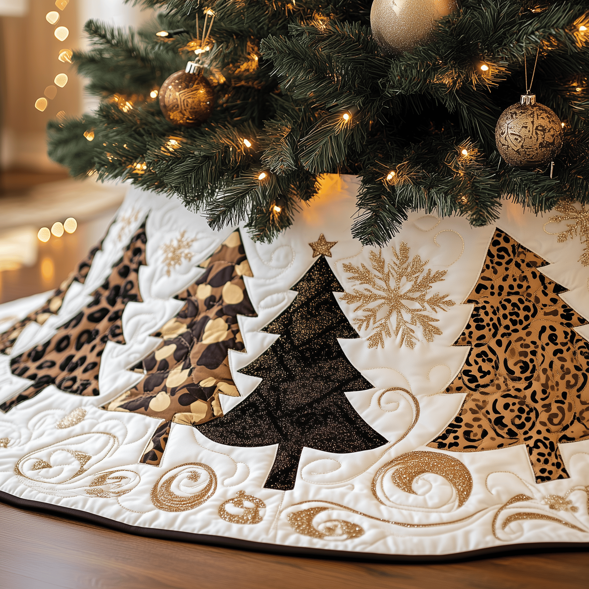 Festive Leopard Christmas Tree Quilted Tree Skirt Feel the Holidays Begin with a Safe and Stunning Tree Skirt Festive Leopard Christmas Tree Quilted Tree Skirt Feel the Holidays Begin with a Safe and Stunning Tree Skirt
