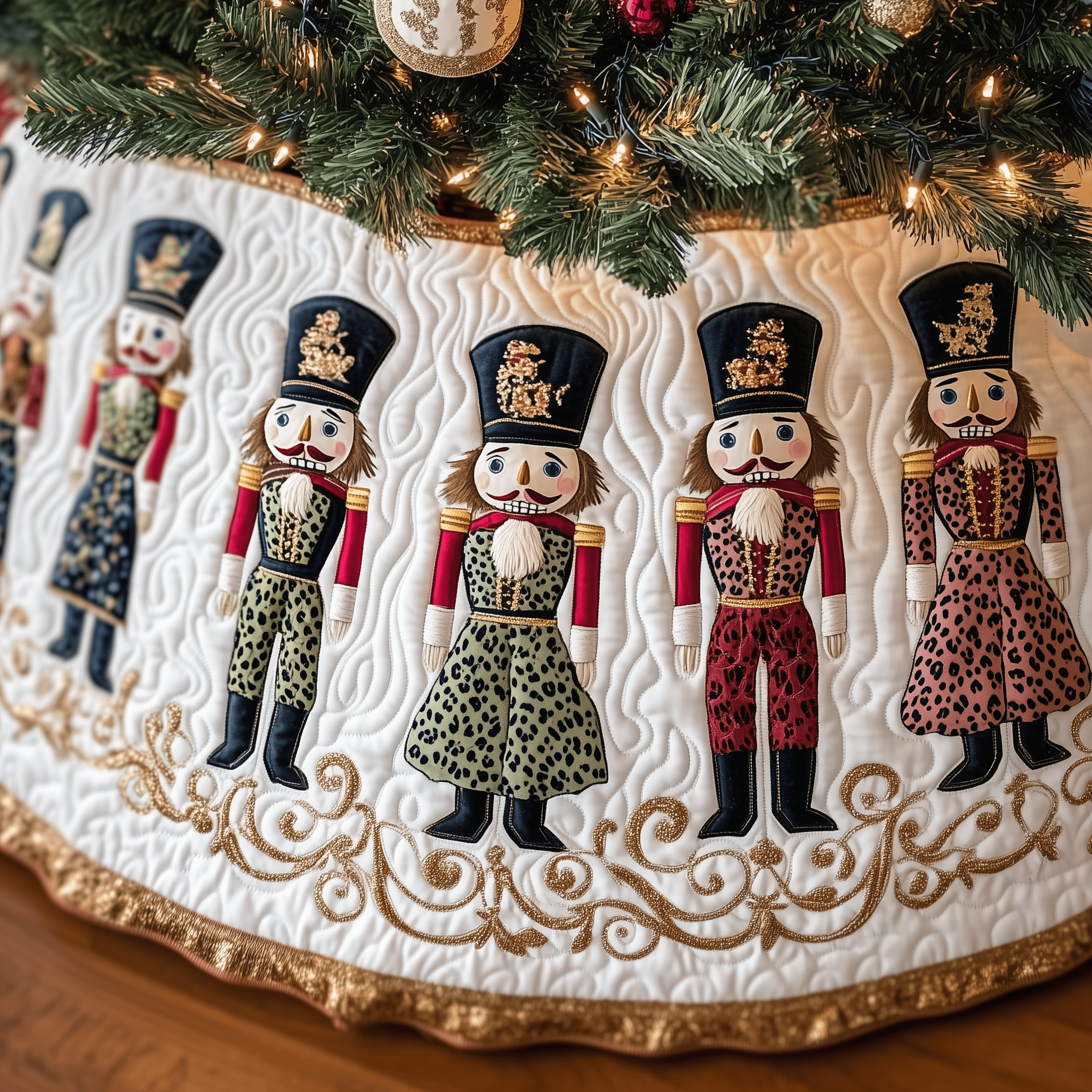 Festive Leopard Nutcracker Quilted Tree Skirt Feel Secure and Festive with Your Christmas Decor Festive Leopard Nutcracker Quilted Tree Skirt Feel Secure and Festive with Your Christmas Decor