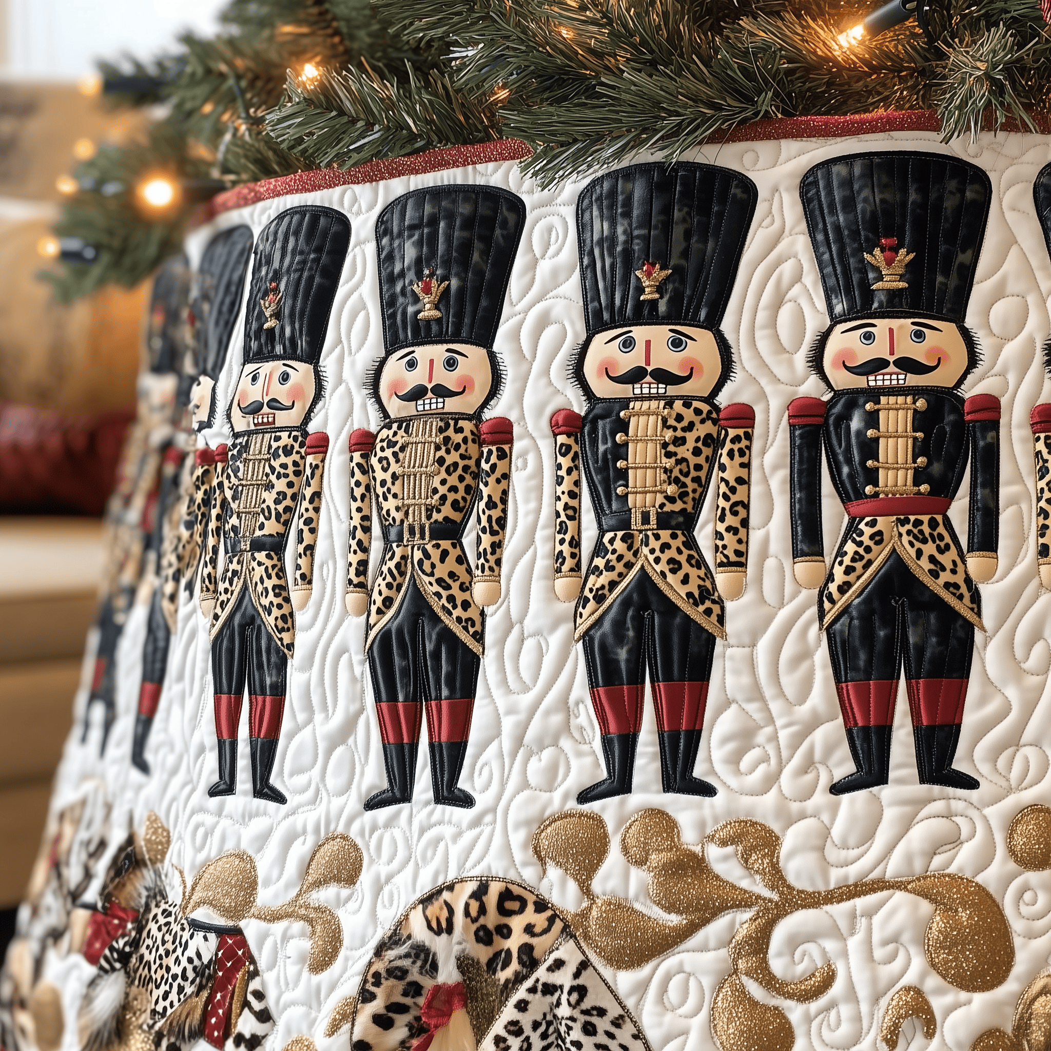 Festive Leopard Nutcracker Quilted Tree Skirt Feel the Heart of Christmas Beneath Your Tree Festive Leopard Nutcracker Quilted Tree Skirt Feel the Heart of Christmas Beneath Your Tree