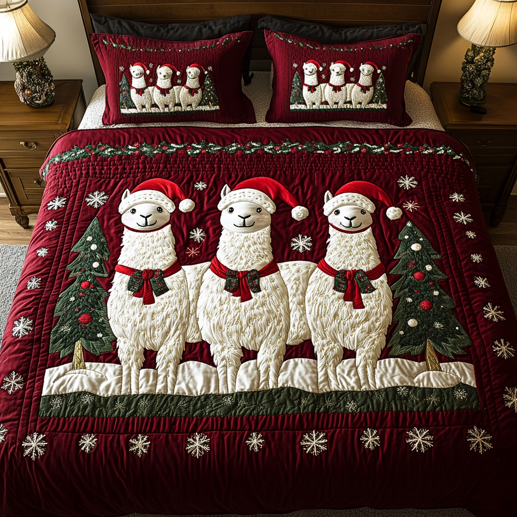 Festive Llamas Quilted Bedding Set Llama Gifts For Her Festive Llamas Quilted Bedding Set Llama Gifts For Her