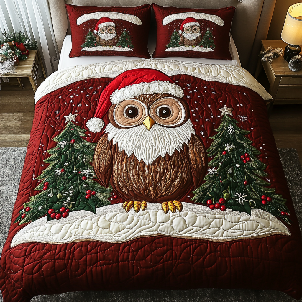 Festive Owl Quilted Bedding Set Owl Themed Gifts Festive Owl Quilted Bedding Set Owl Themed Gifts