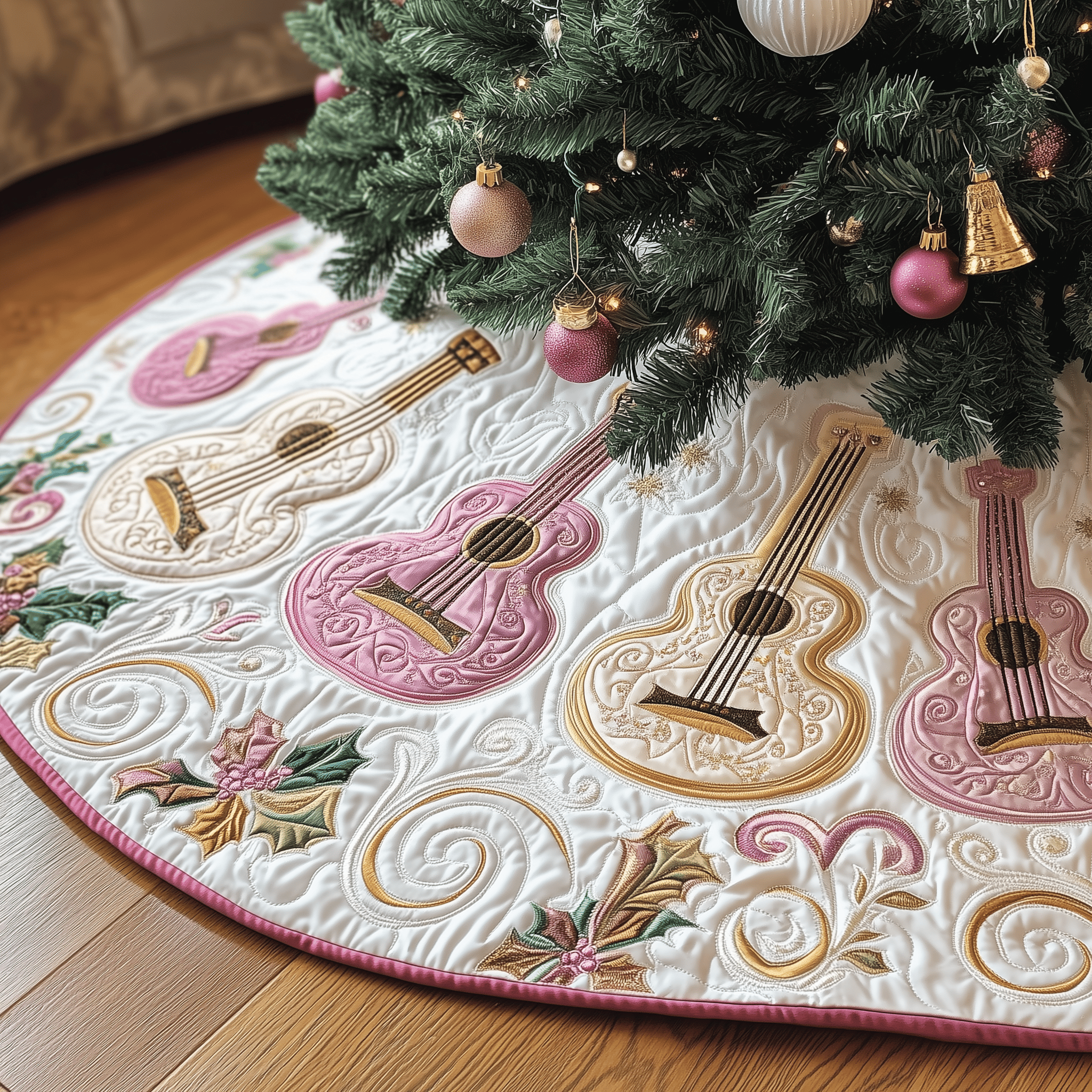 Festive Pinky Ukulele Quilted Tree Skirt Feel Inspired This Christmas with a Beautiful Tree Skirt Festive Pinky Ukulele Quilted Tree Skirt Feel Inspired This Christmas with a Beautiful Tree Skirt