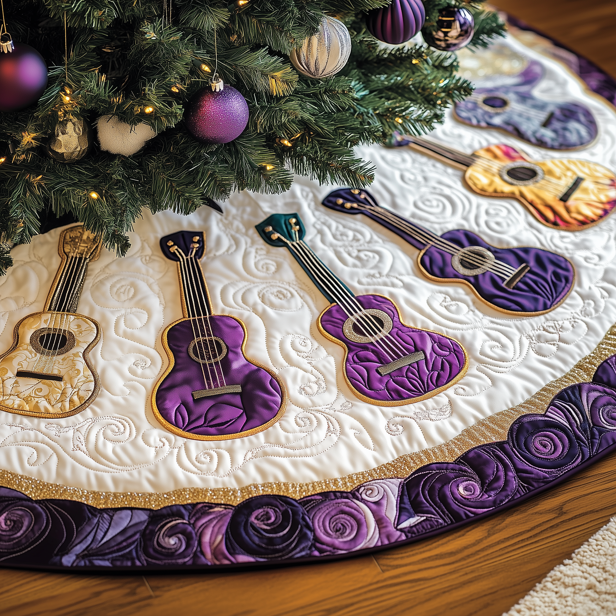 Festive Purple Ukulele Quilted Tree Skirt Create Holiday Memories with a Safe and Chic Tree Skirt Festive Purple Ukulele Quilted Tree Skirt Create Holiday Memories with a Safe and Chic Tree Skirt