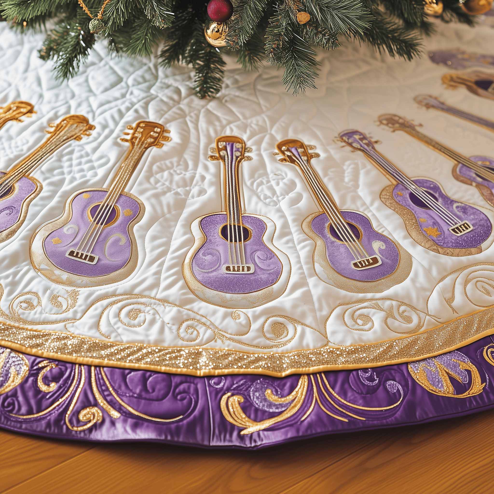 Festive Purple Ukulele Quilted Tree Skirt Feel the Warmth of Christmas with Protective Decor Festive Purple Ukulele Quilted Tree Skirt Feel the Warmth of Christmas with Protective Decor