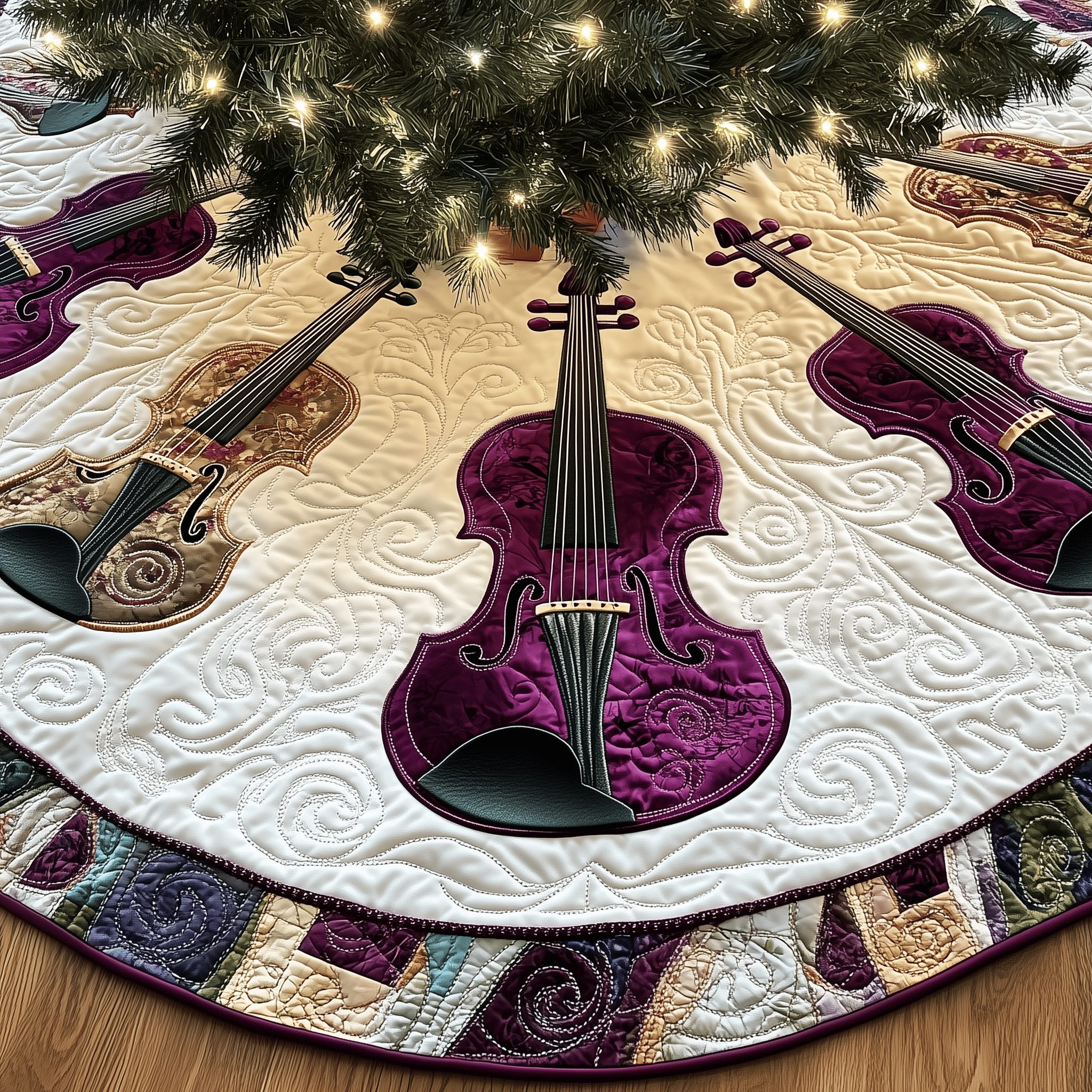 Festive Purple Violins Quilted Tree Skirt Make the Holidays Worry-Free with Protective Tree Decor Festive Purple Violins Quilted Tree Skirt Make the Holidays Worry-Free with Protective Tree Decor