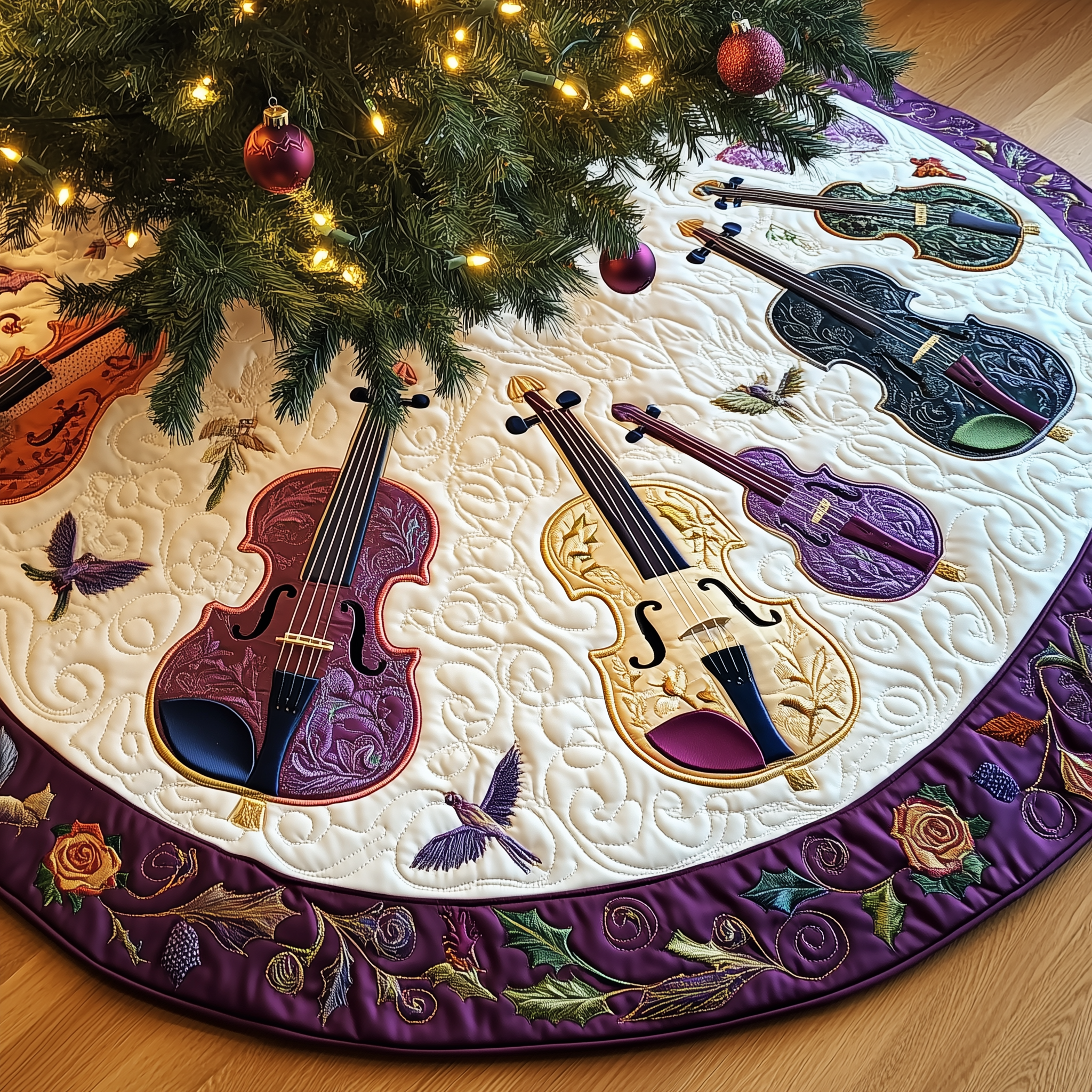 Festive Purple Violins Quilted Tree Skirt Relax This Christmas with a Floor-Safe Tree Skirt Festive Purple Violins Quilted Tree Skirt Relax This Christmas with a Floor-Safe Tree Skirt