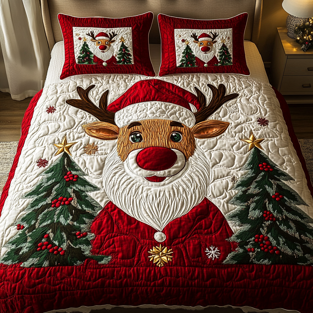 Festive Reindeer Quilted Bedding Set Good Gifts For Deer Hunters Festive Reindeer Quilted Bedding Set Good Gifts For Deer Hunters