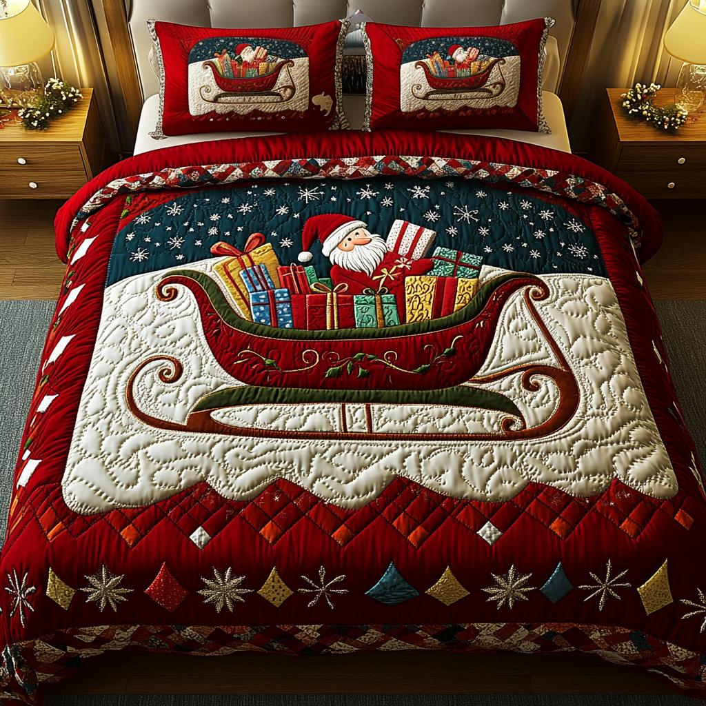 Festive Ride Quilted Bedding Set Skiing Presents For Him Festive Ride Quilted Bedding Set Skiing Presents For Him