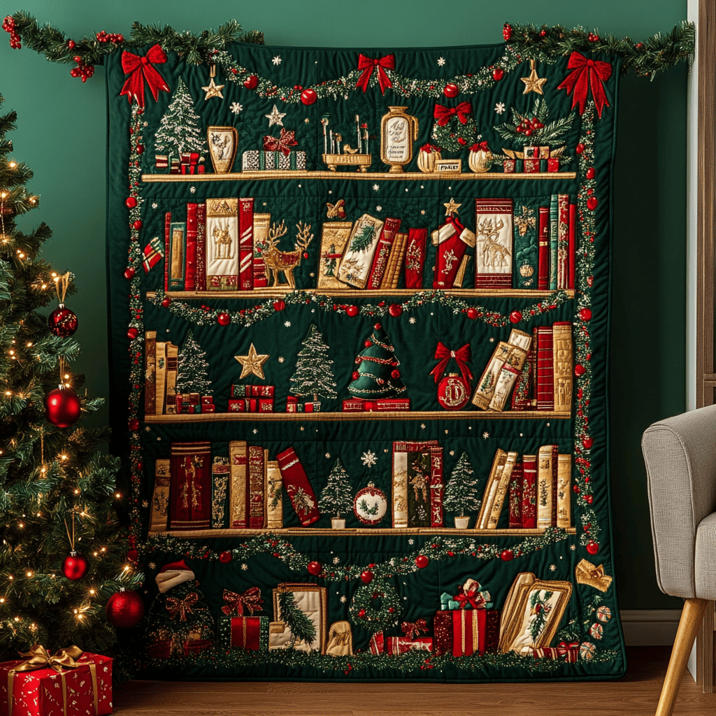 Festive Shelves Quilted Blanket Best Gifts For Book Readers Festive Shelves Quilted Blanket Best Gifts For Book Readers
