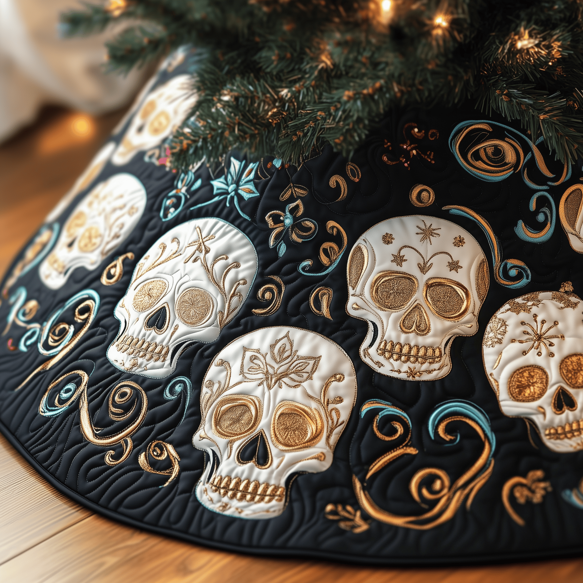Festive Skull Quilted Tree Skirt Elevate Your Holiday Vibes with Protective Tree Decor Festive Skull Quilted Tree Skirt Elevate Your Holiday Vibes with Protective Tree Decor