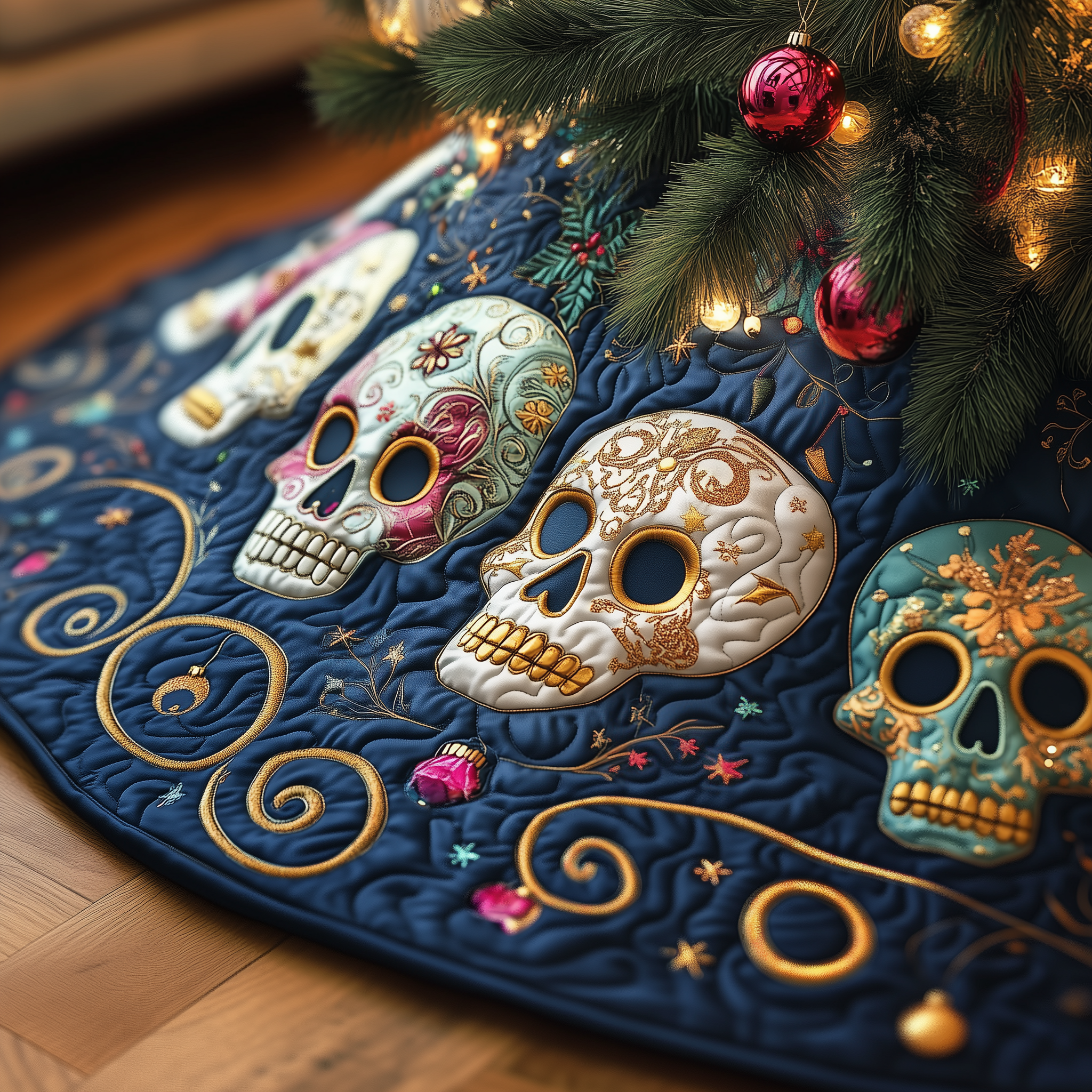 Festive Skull Quilted Tree Skirt Enjoy a Festive and Worry-Free Holiday Season Festive Skull Quilted Tree Skirt Enjoy a Festive and Worry-Free Holiday Season
