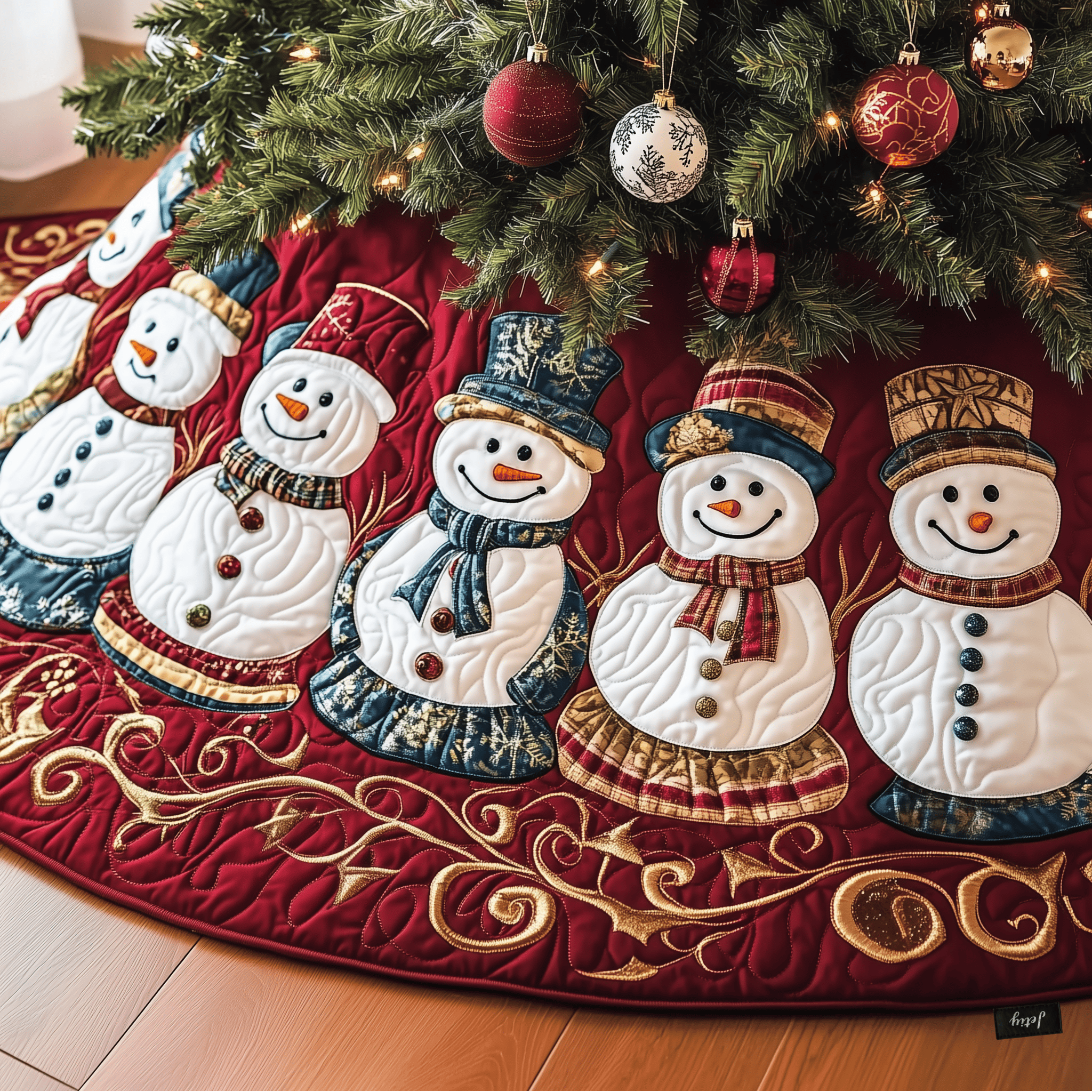 Festive Snowman Quilted Tree Skirt Celebrate the Joy of Christmas with Worry-Free Decor Festive Snowman Quilted Tree Skirt Celebrate the Joy of Christmas with Worry-Free Decor