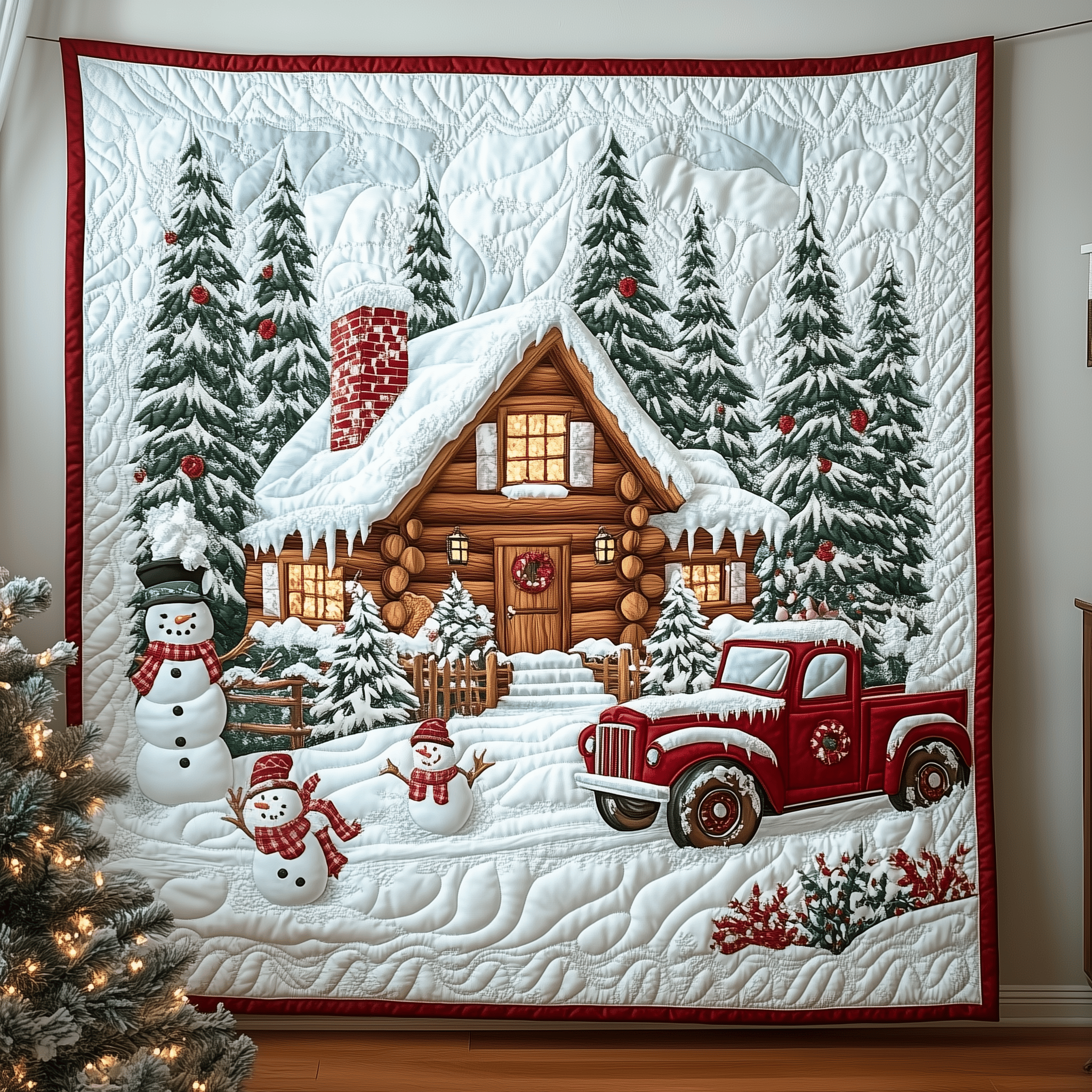 Festive Snowy Log Cabin Quilted Blanket Feel Closer to Your Loved Ones with a Shared Blanket Festive Snowy Log Cabin Quilted Blanket Feel Closer to Your Loved Ones with a Shared Blanket