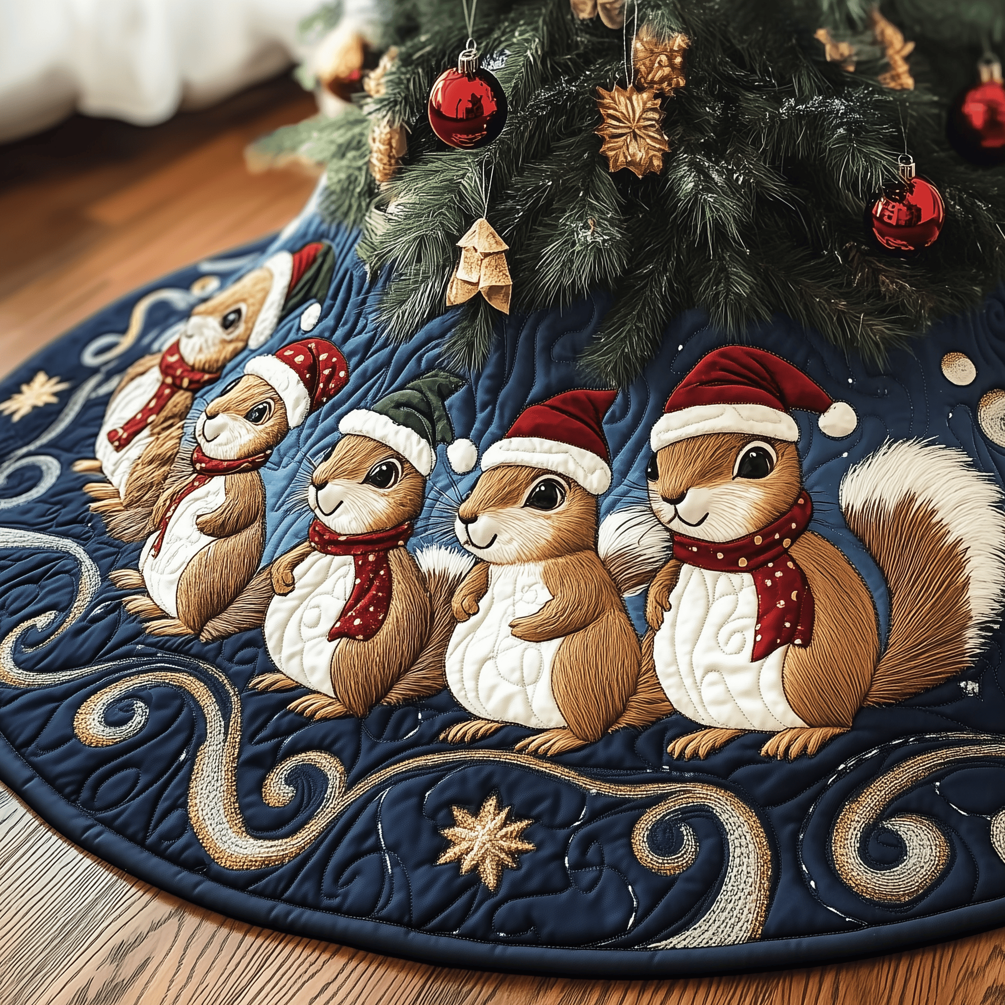 Festive Squirrel Quilted Tree Skirt Bring the Whole Family Together with Protective Holiday Decor Festive Squirrel Quilted Tree Skirt Bring the Whole Family Together with Protective Holiday Decor