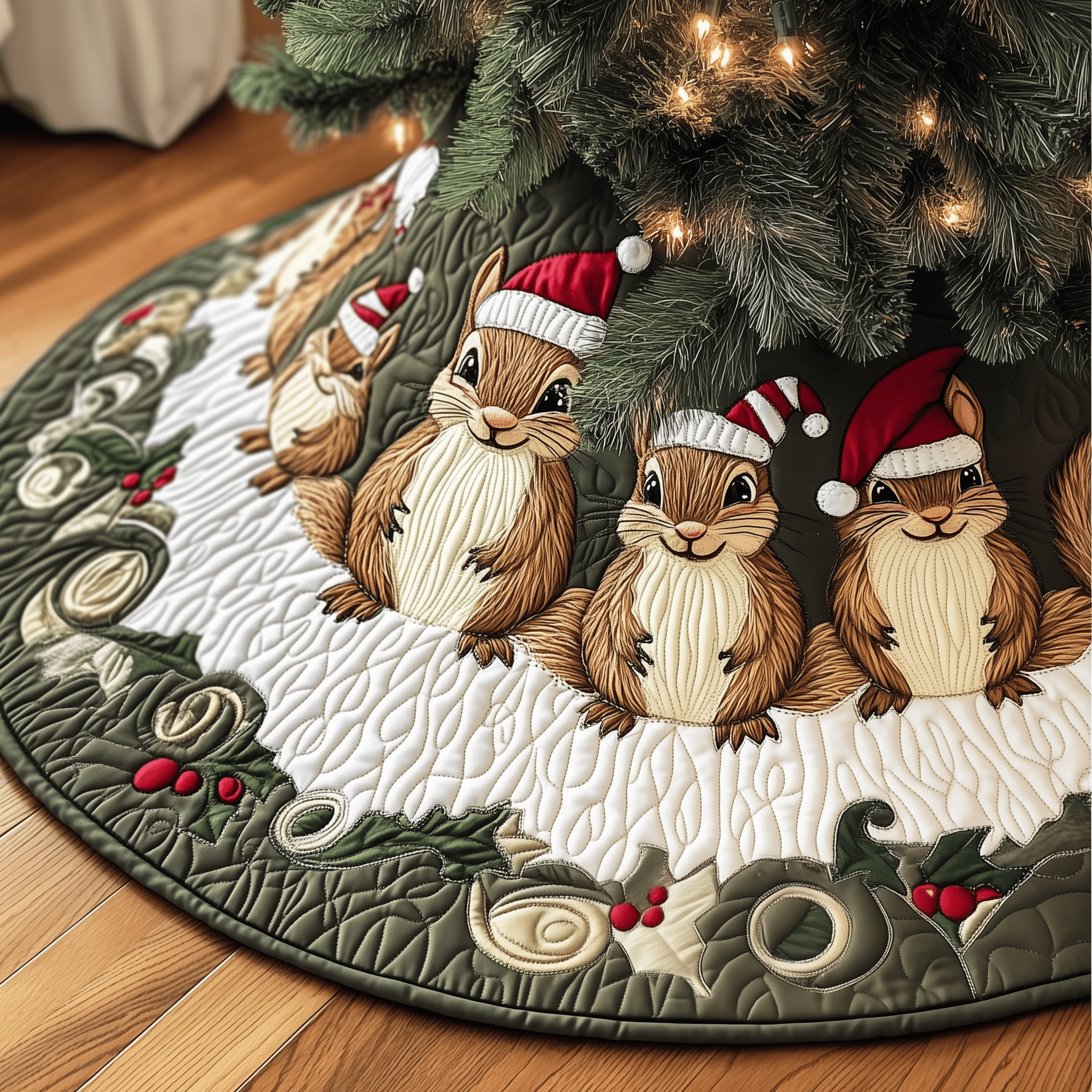 Festive Squirrel Quilted Tree Skirt Celebrate Family Moments with a Protective Tree Skirt Festive Squirrel Quilted Tree Skirt Celebrate Family Moments with a Protective Tree Skirt