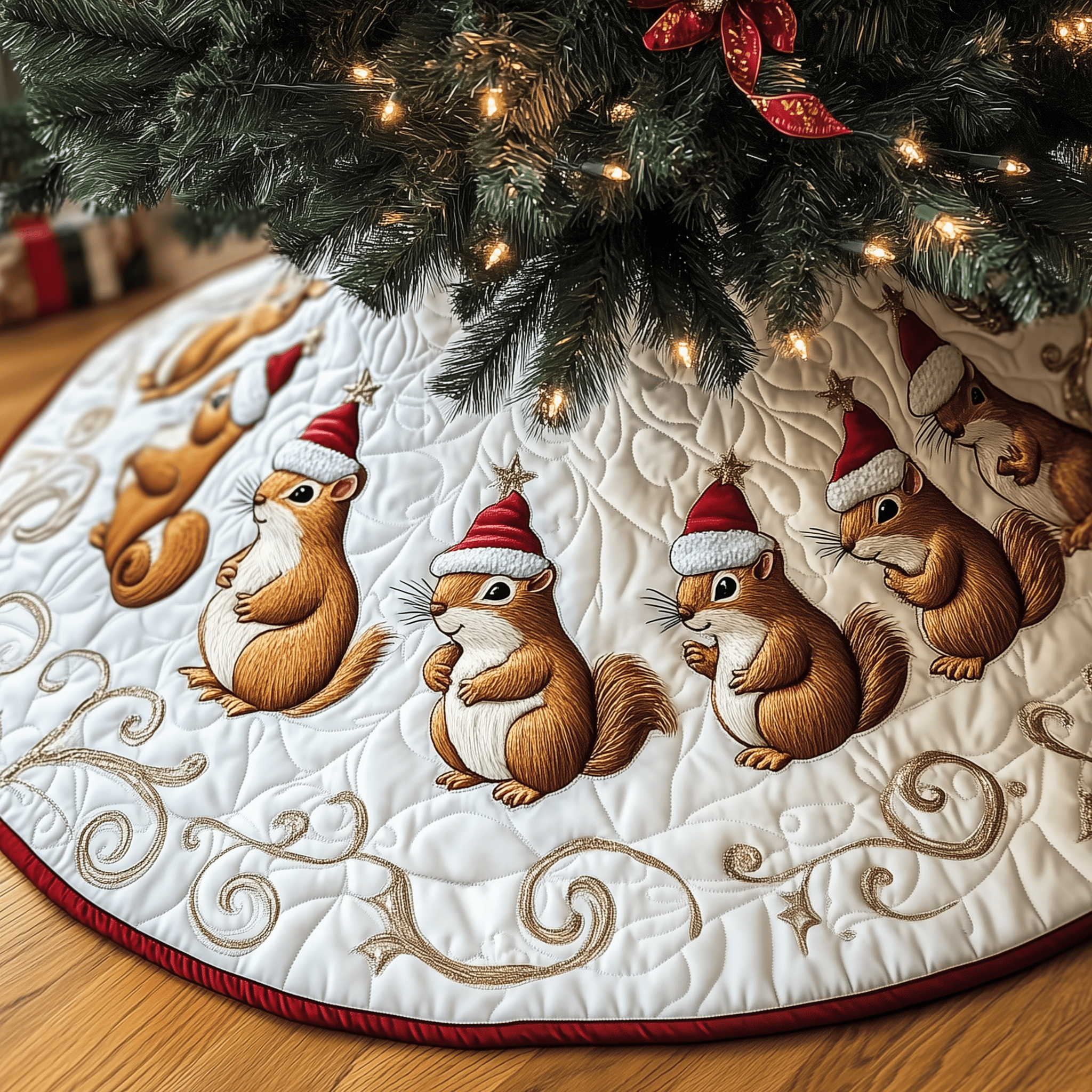 Festive Squirrel Quilted Tree Skirt Celebrate Traditions Safely with a Timeless Tree Skirt Festive Squirrel Quilted Tree Skirt Celebrate Traditions Safely with a Timeless Tree Skirt