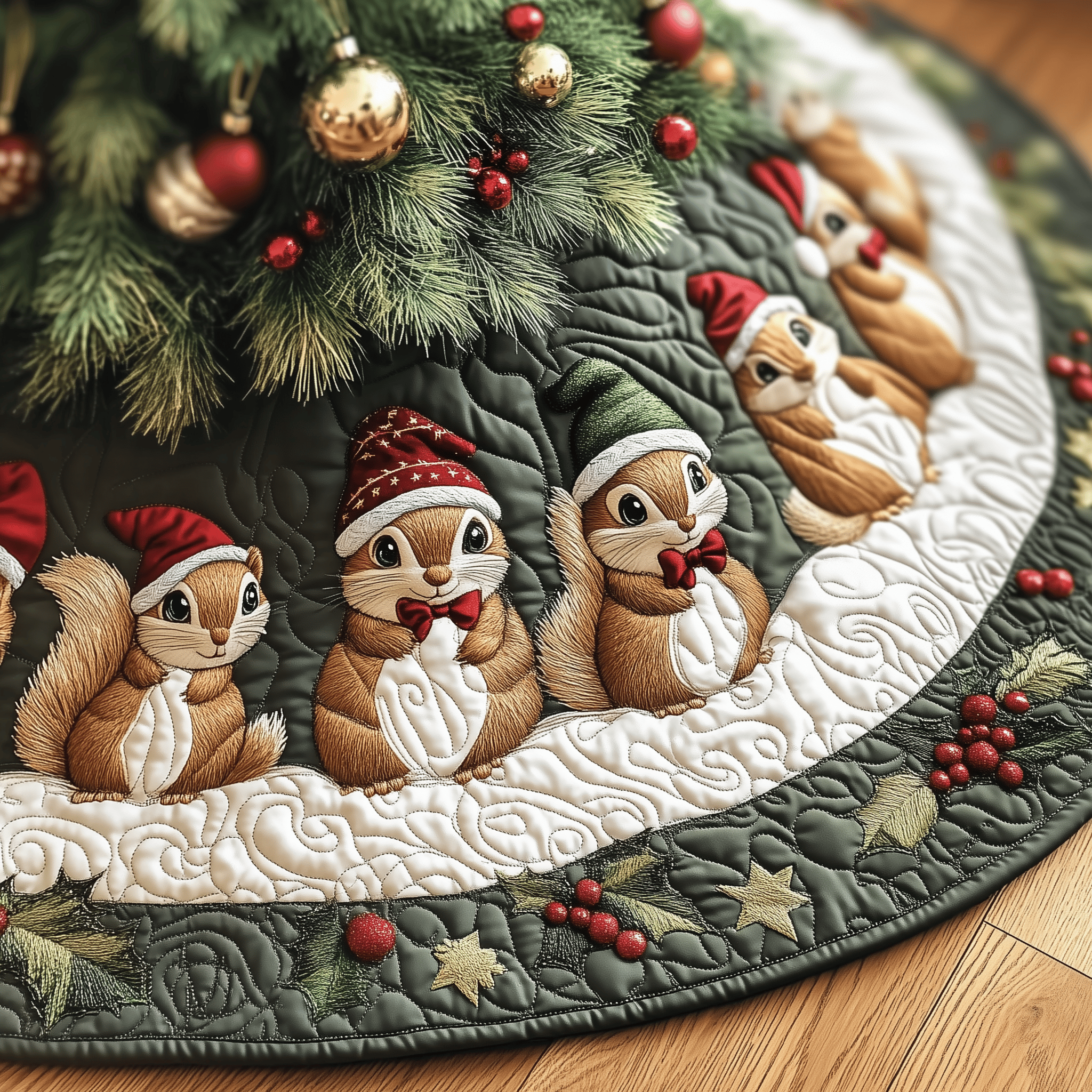 Festive Squirrel Quilted Tree Skirt Celebrate Without Worry Choose a Secure Tree Skirt Festive Squirrel Quilted Tree Skirt Celebrate Without Worry Choose a Secure Tree Skirt
