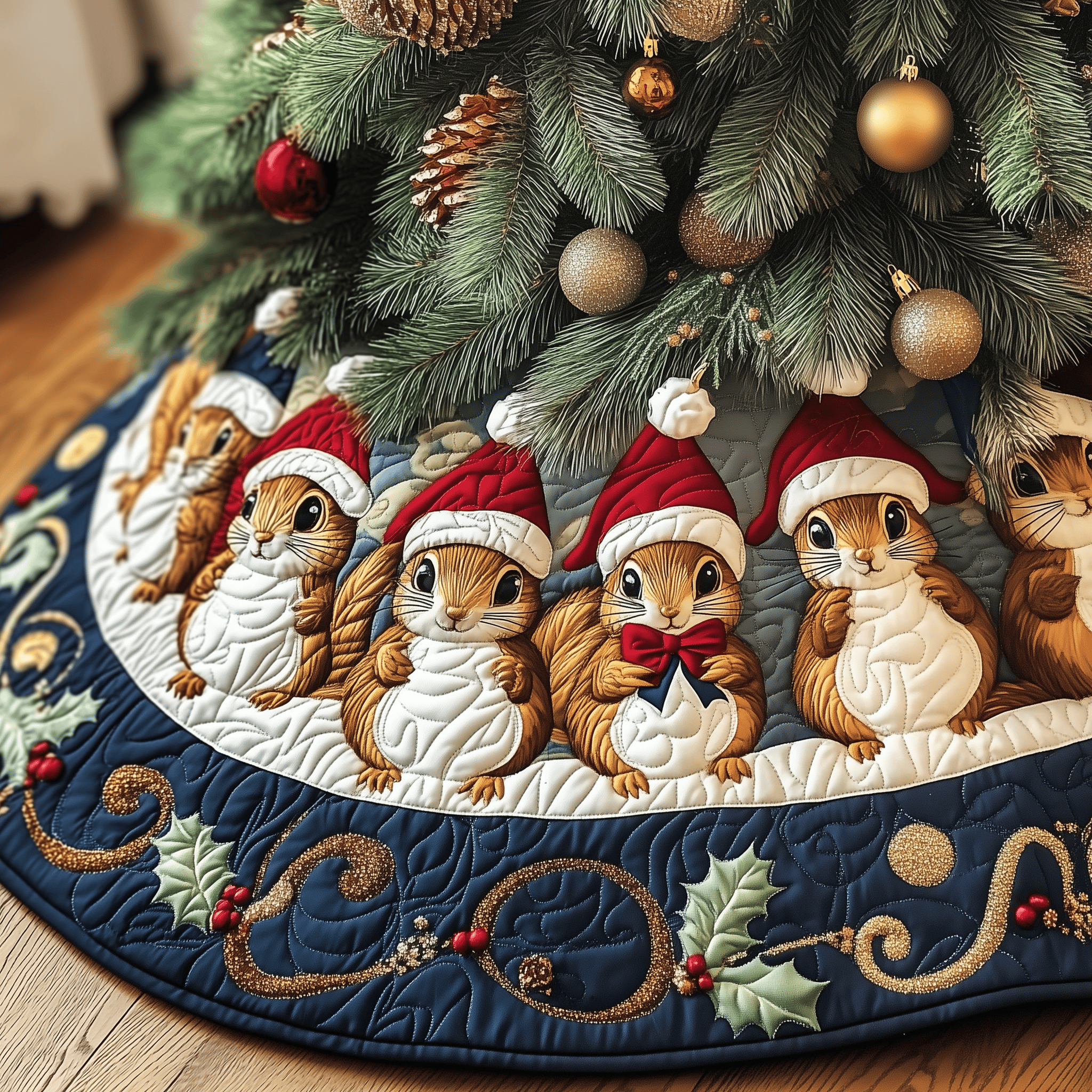 Festive Squirrel Quilted Tree Skirt Enjoy Christmas Morning with a Thoughtful Tree Skirt Festive Squirrel Quilted Tree Skirt Enjoy Christmas Morning with a Thoughtful Tree Skirt
