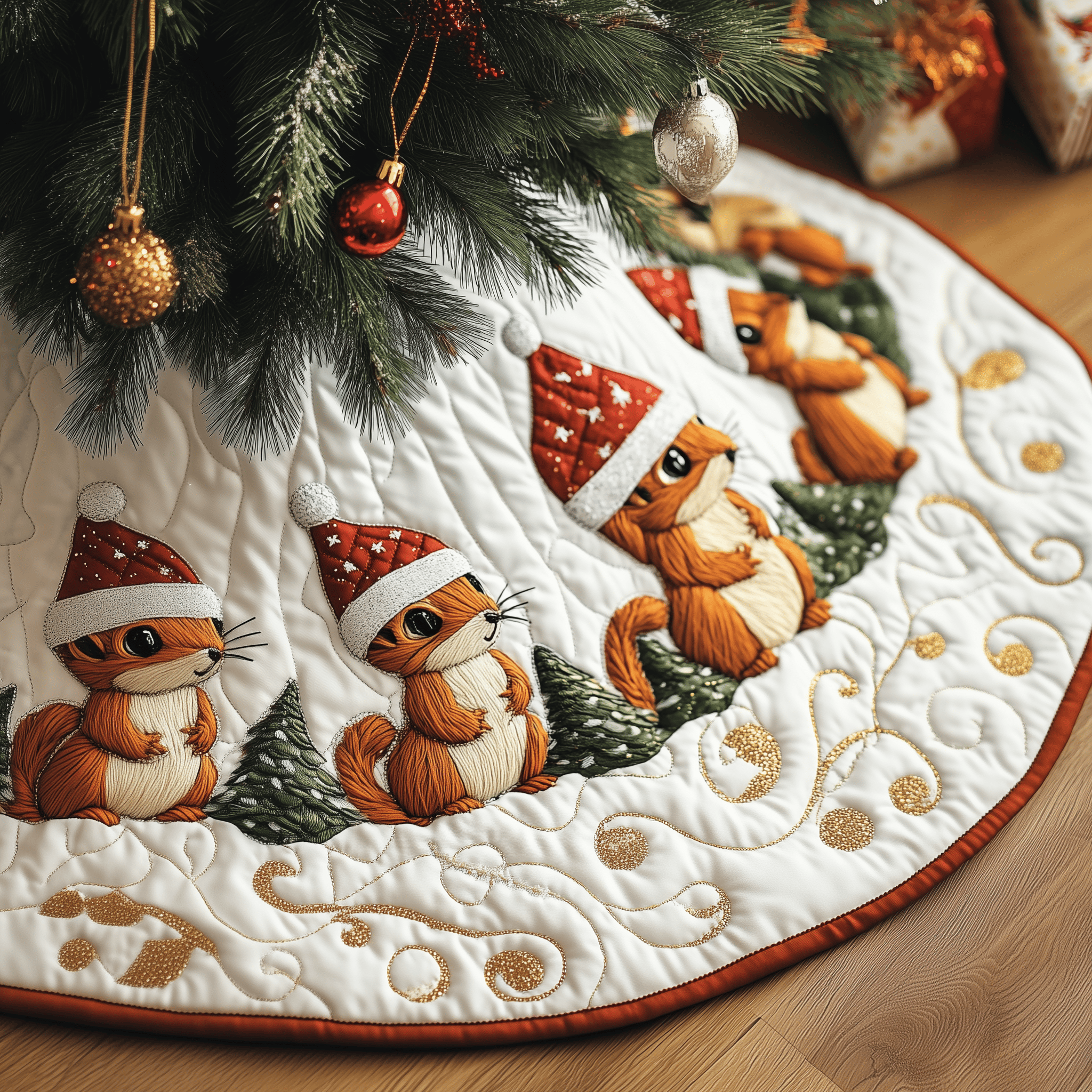 Festive Squirrel Quilted Tree Skirt Feel the Comfort of Christmas with a Durable Tree Skirt Festive Squirrel Quilted Tree Skirt Feel the Comfort of Christmas with a Durable Tree Skirt