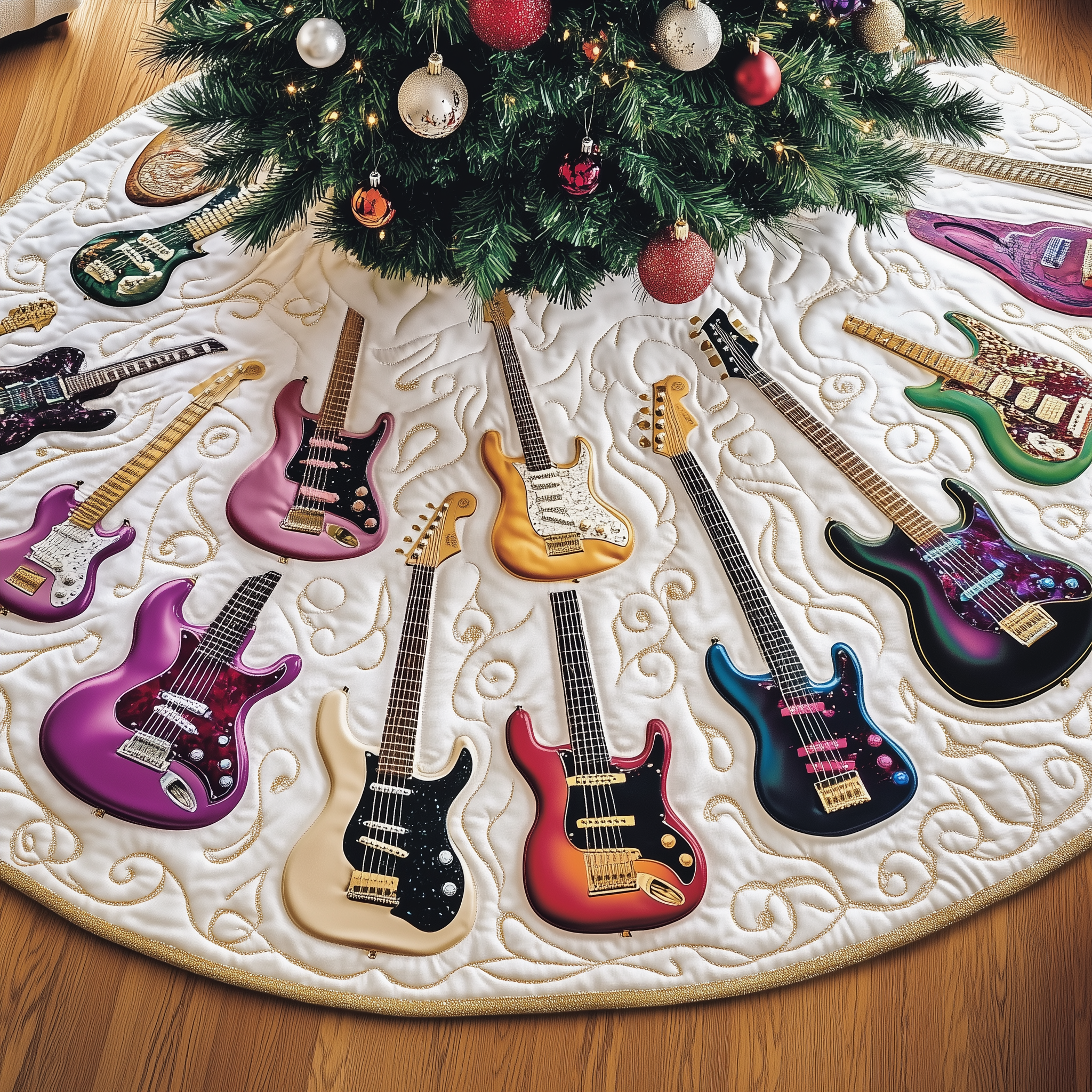 Festive Swirl Guitars Quilted Tree Skirt Celebrate Togetherness with Thoughtful Holiday Decor Festive Swirl Guitars Quilted Tree Skirt Celebrate Togetherness with Thoughtful Holiday Decor