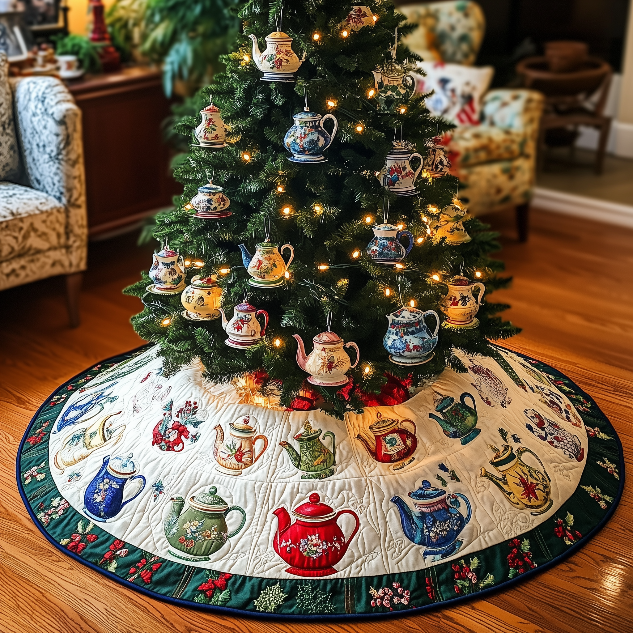 Festive Teapot Quilted Tree Skirt Celebrate Every Detail with a Safe and Stylish Tree Skirt Festive Teapot Quilted Tree Skirt Celebrate Every Detail with a Safe and Stylish Tree Skirt