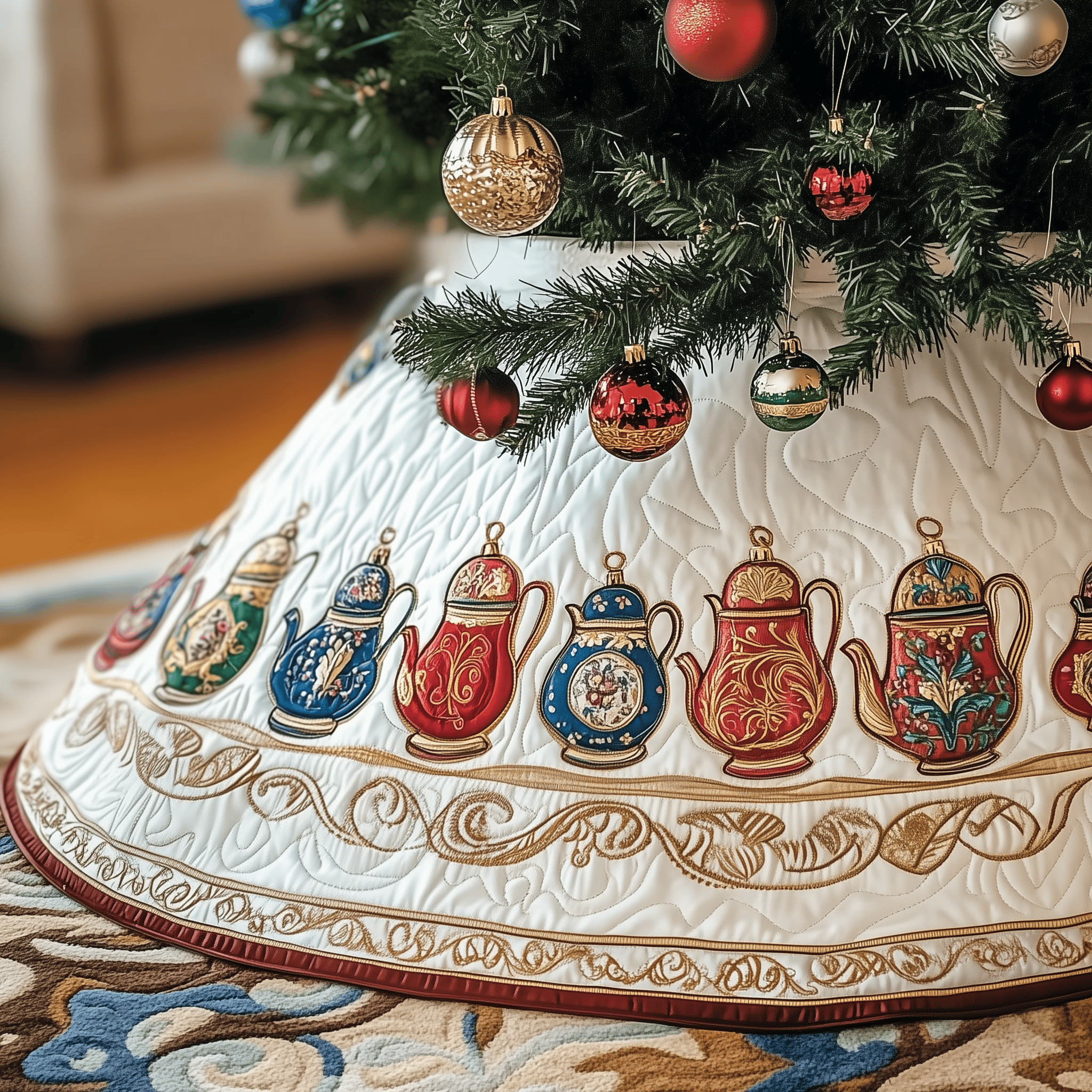 Festive Teapot Quilted Tree Skirt Celebrate Without Limits with a Durable Tree Skirt Festive Teapot Quilted Tree Skirt Celebrate Without Limits with a Durable Tree Skirt