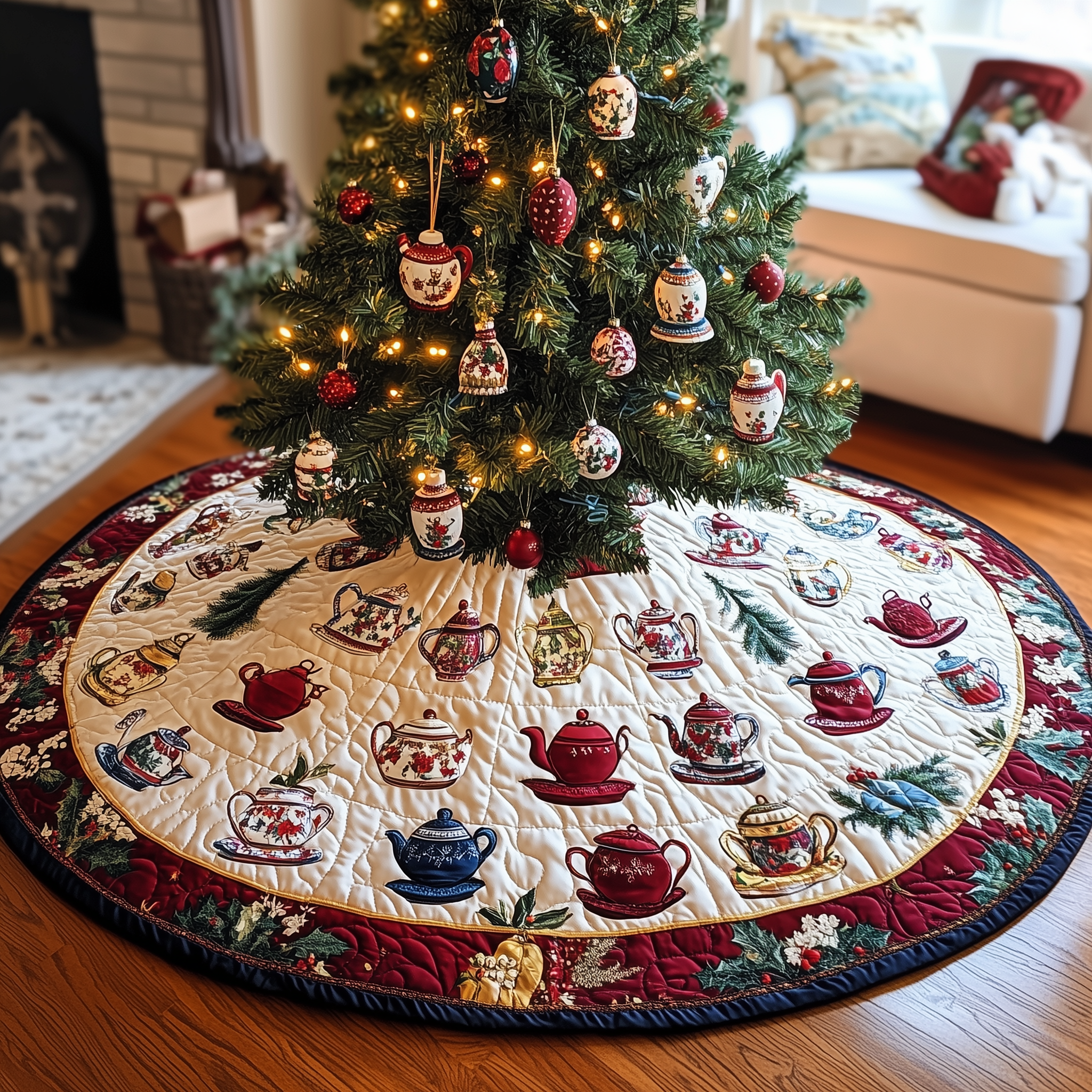 Festive Teapot Quilted Tree Skirt Feel Good About Your Tree Decor This Holiday Festive Teapot Quilted Tree Skirt Feel Good About Your Tree Decor This Holiday