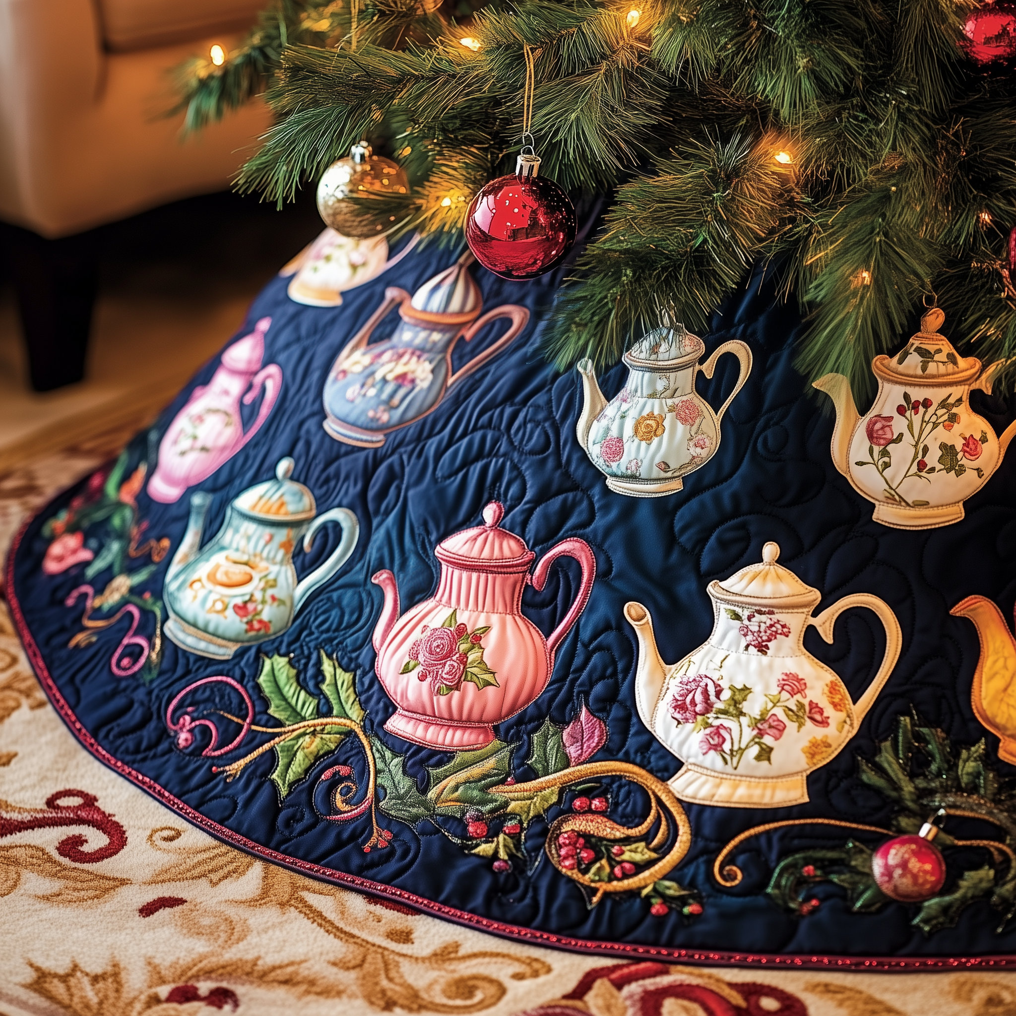 Festive Teapot Quilted Tree Skirt Feel Inspired by the Magic of a Thoughtful Tree Skirt Festive Teapot Quilted Tree Skirt Feel Inspired by the Magic of a Thoughtful Tree Skirt