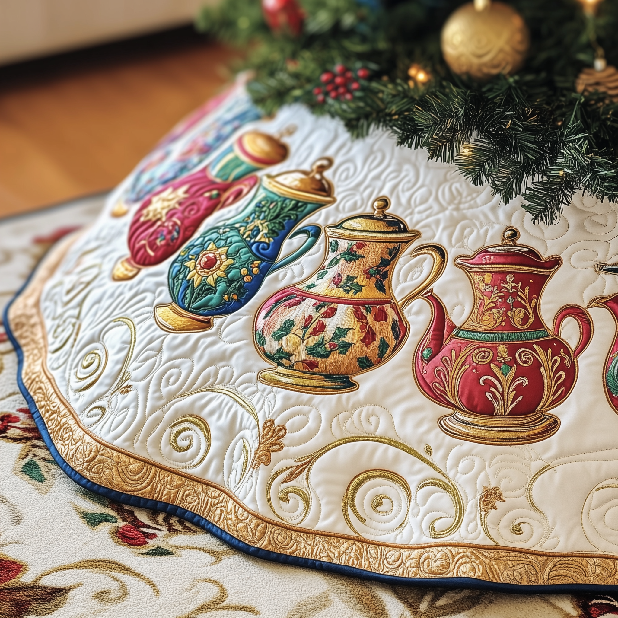 Festive Teapot Quilted Tree Skirt Feel Joyful and Protected with Your Holiday Tree Skirt Festive Teapot Quilted Tree Skirt Feel Joyful and Protected with Your Holiday Tree Skirt