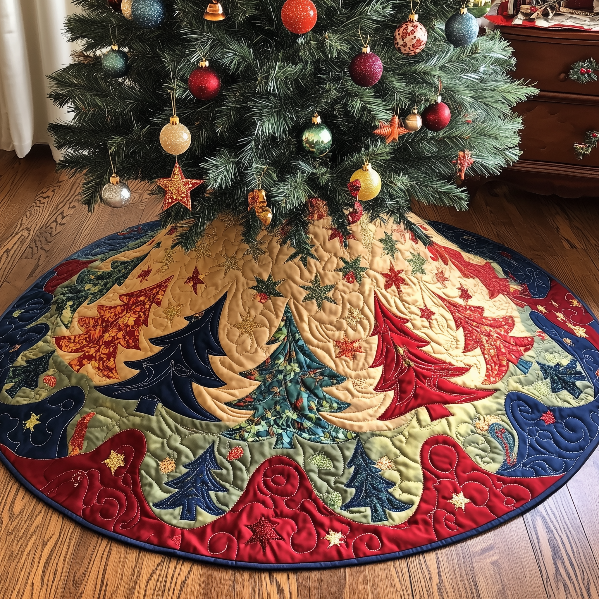 Festive Tree Christmas Quilted Tree Skirt Celebrate Simplicity and Style with a Protective Tree Skirt Festive Tree Christmas Quilted Tree Skirt Celebrate Simplicity and Style with a Protective Tree Skirt