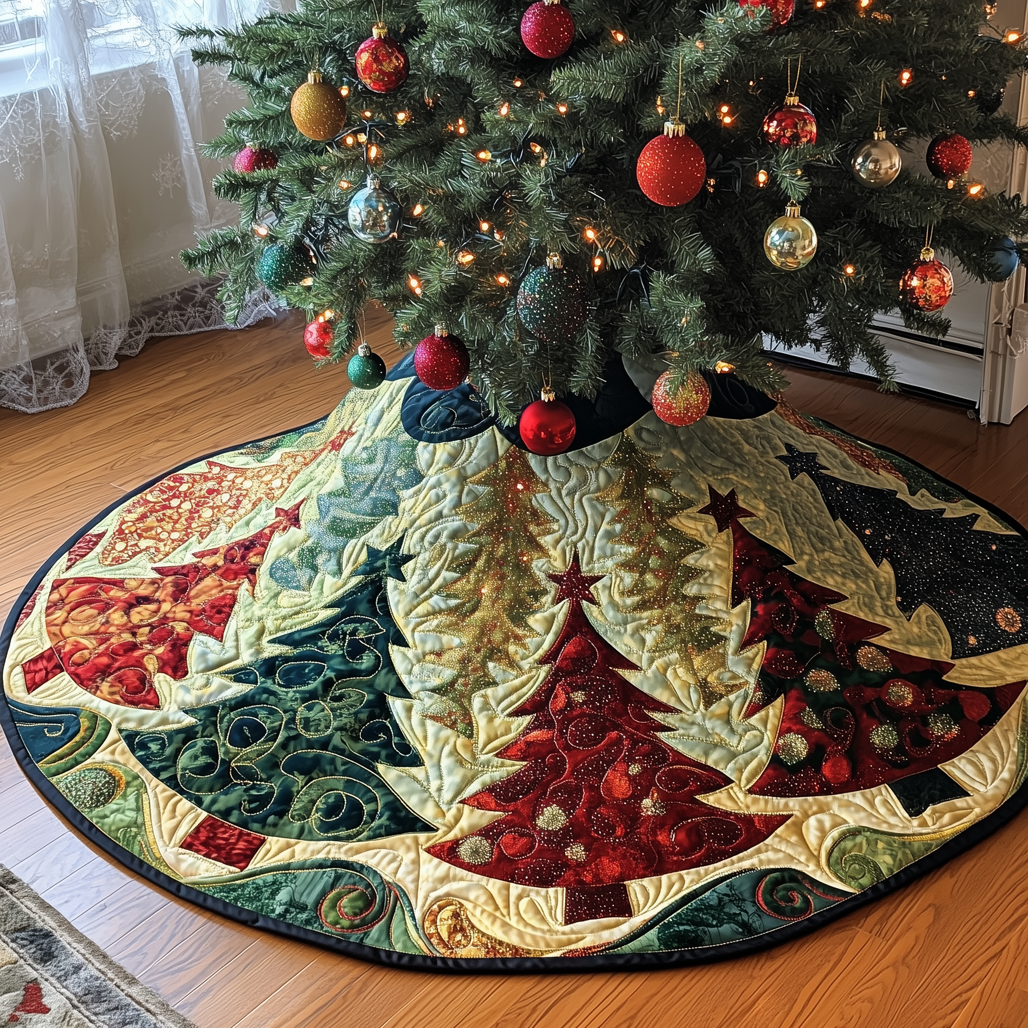 Festive Tree Christmas Quilted Tree Skirt Feel Your Home Glow with a Beautiful Tree Skirt Festive Tree Christmas Quilted Tree Skirt Feel Your Home Glow with a Beautiful Tree Skirt