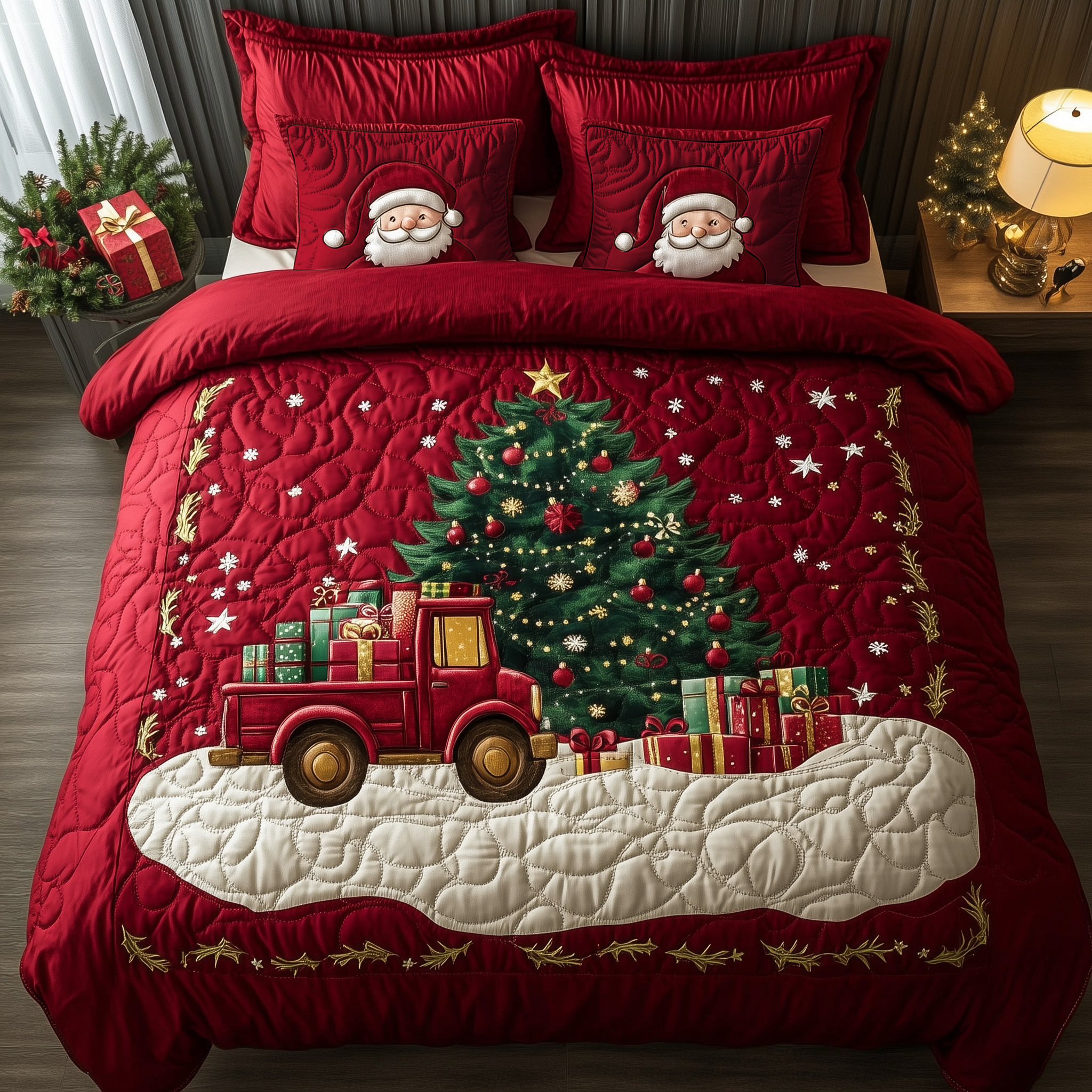 Festive Tree Hauler V2 Quilted Bedding Set Dad And Daughter Gifts Festive Tree Hauler V2 Quilted Bedding Set Dad And Daughter Gifts