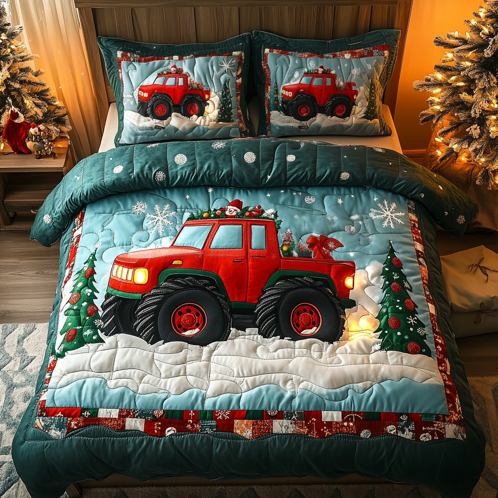 Festive Truck Adventure Quilted Bedding Set Christmas Presents For Mum Festive Truck Adventure Quilted Bedding Set Christmas Presents For Mum